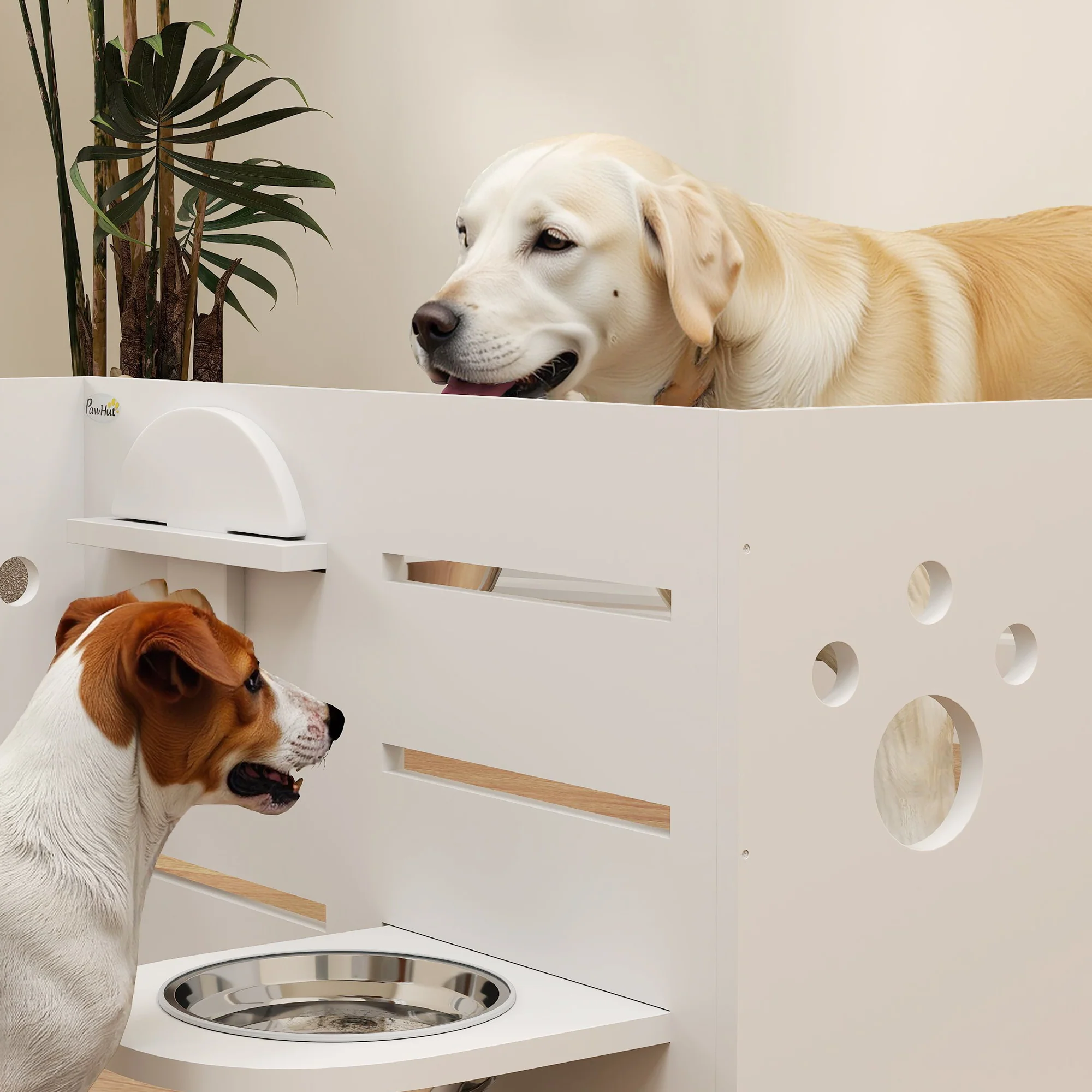 Pawhut Comedero Perros Elevado De 3 Alturas Ajustables Cuencos 2x1 L Blanco - Image 5