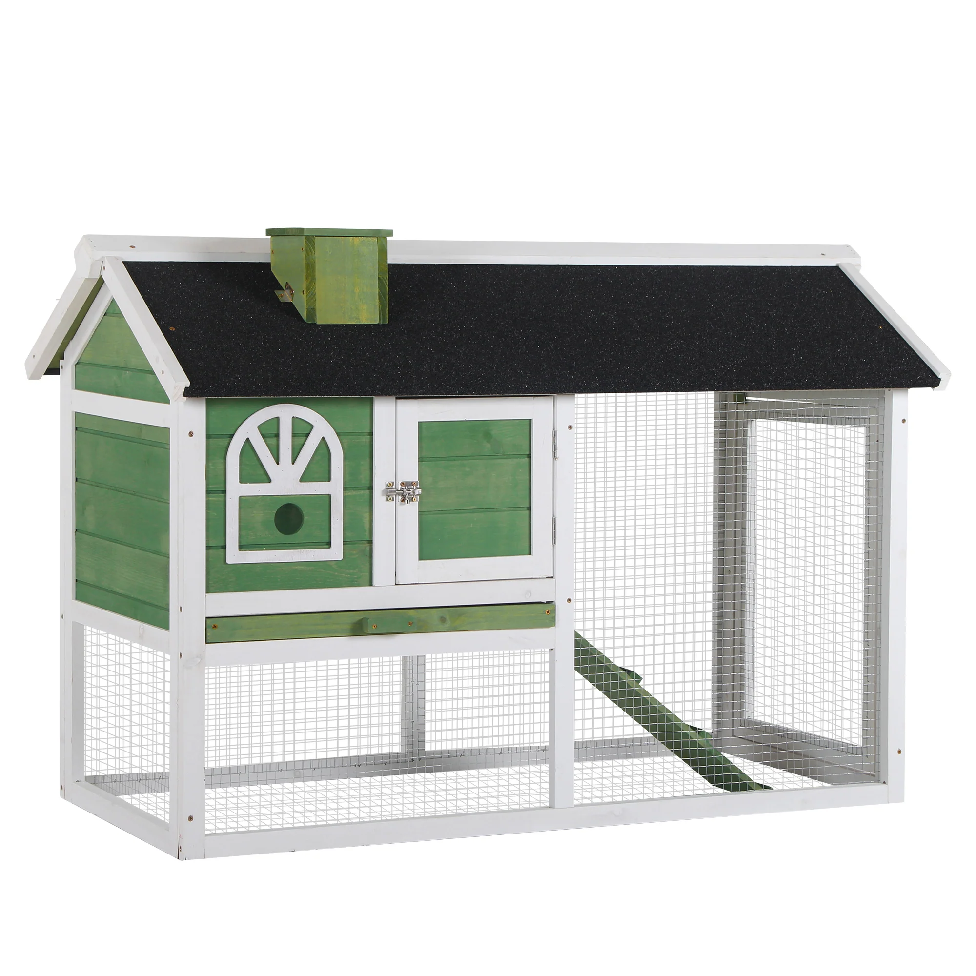 Pawhut Conejera De Madera 120x60x79 Cm Con Techo Asfáltico Verde