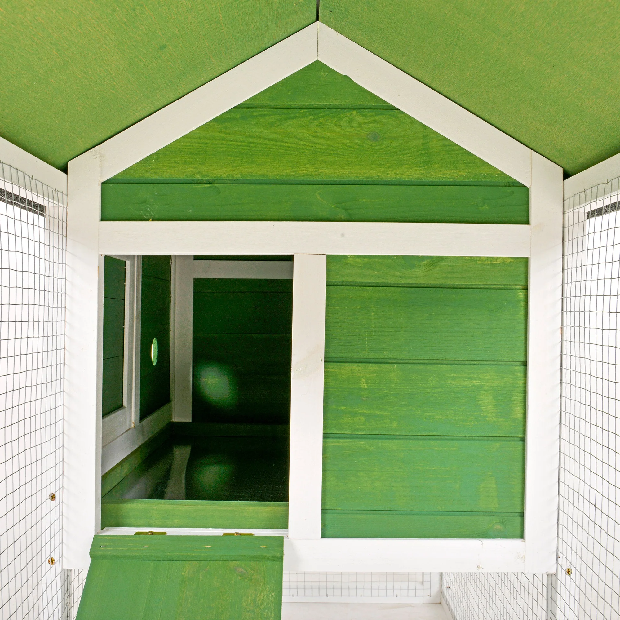 Pawhut Conejera De Madera 120x60x79 Cm Con Techo Asfáltico Verde - Image 5