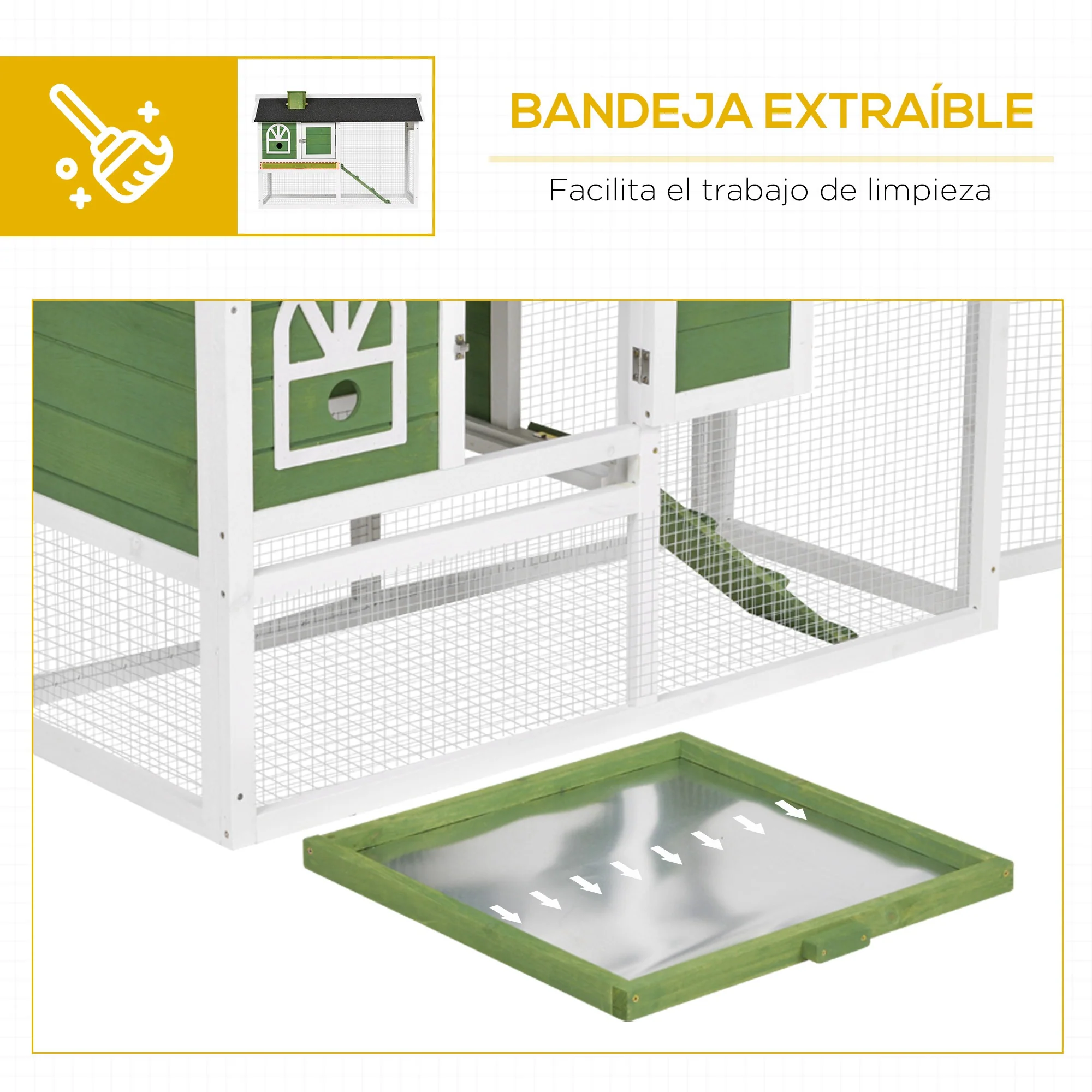 Pawhut Conejera De Madera 120x60x79 Cm Con Techo Asfáltico Verde - Image 6
