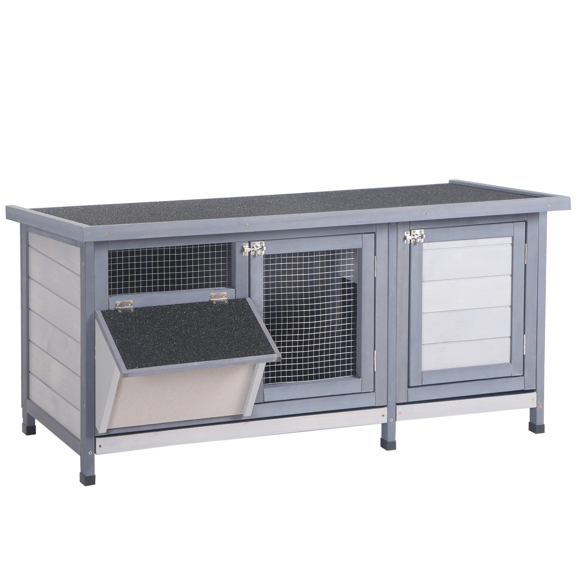 Pawhut Conejera De Madera Con Techo Abatible Y Puertas 112x50x54 Cm Gris