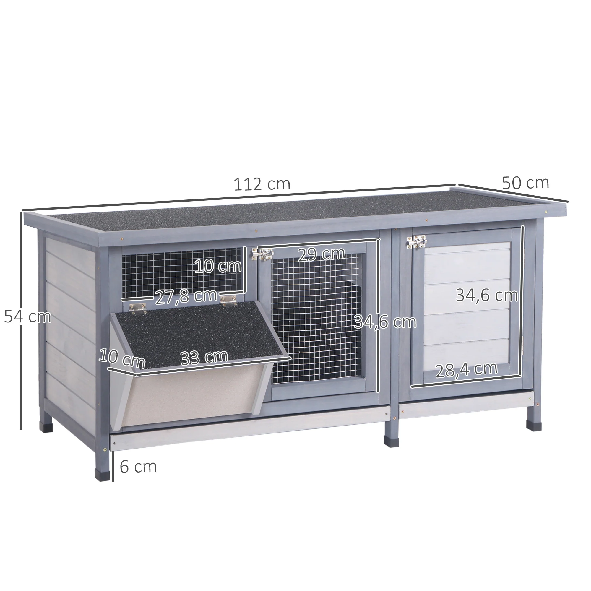 Pawhut Conejera De Madera Con Techo Abatible Y Puertas 112x50x54 Cm Gris - Image 3