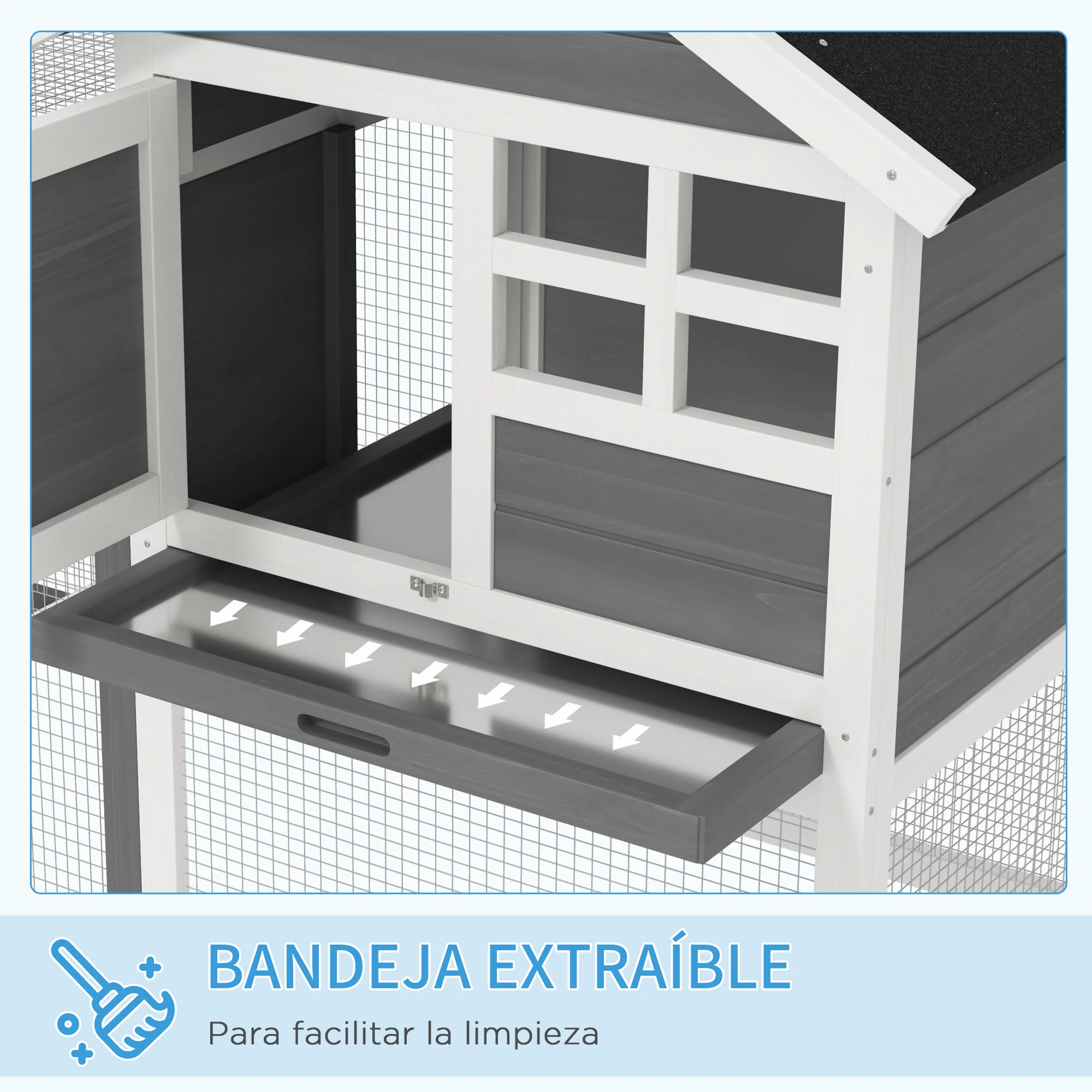 Pawhut Conejera De Madera Con Zona Abierta Y Rampa 123,5x62,6x92,5 Cm Gris - Image 6