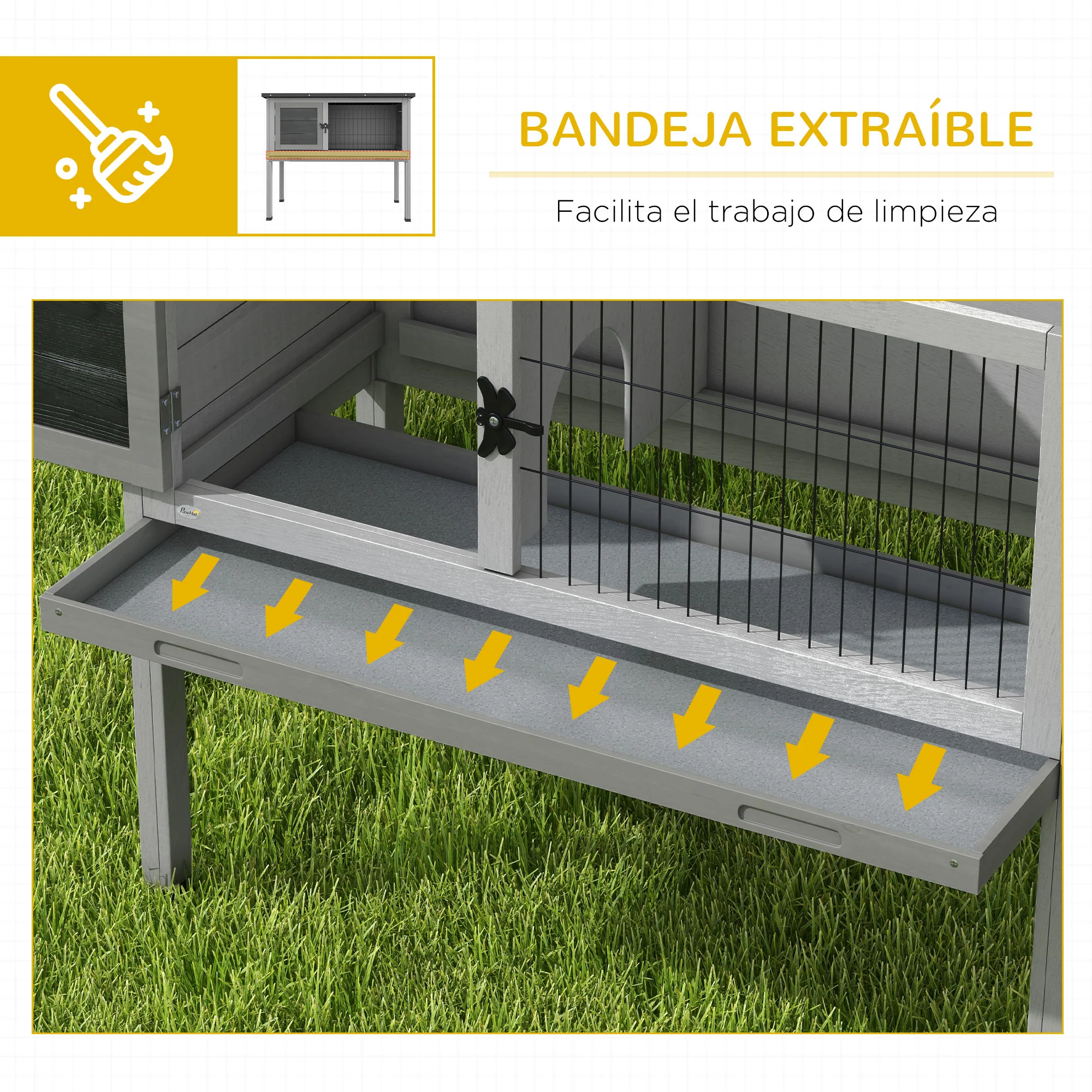 Pawhut Conejera De Madera Exterior Con Bandeja Extraíble Mascotas Pequeñas - Image 6
