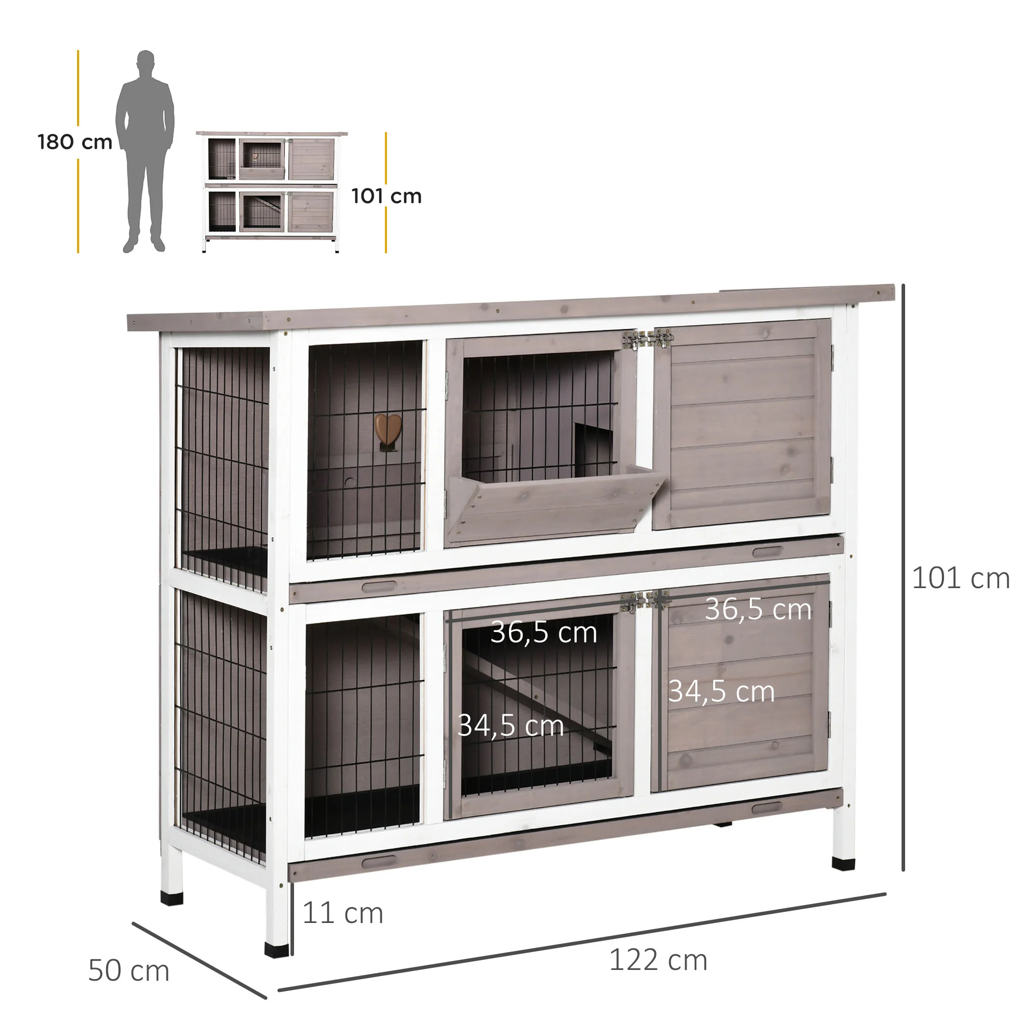 Pawhut Conejera De Madera Exterior Con Techo Abrible Y Comedero 122x50x101 Cm - Image 3