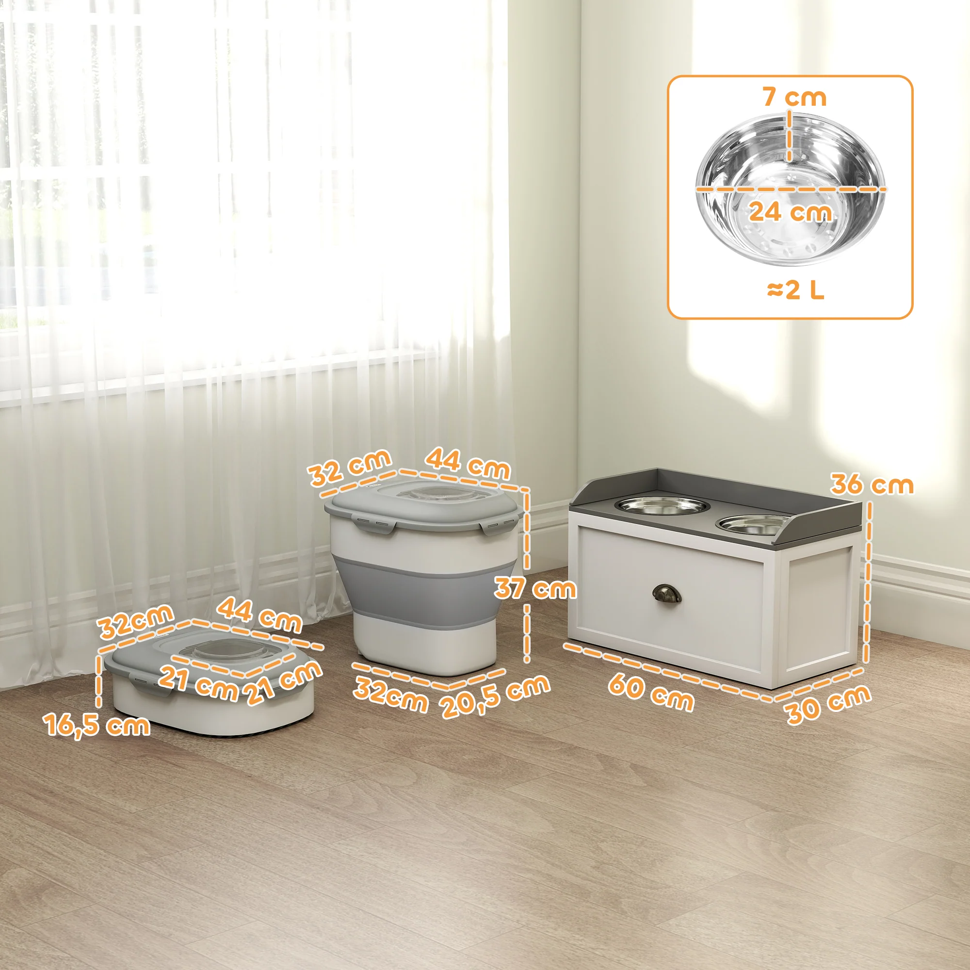 Pawhut Conjunto 1 Comedero Elevado Para Perros Y 1 Contenedor De Comida Blanco - Image 3