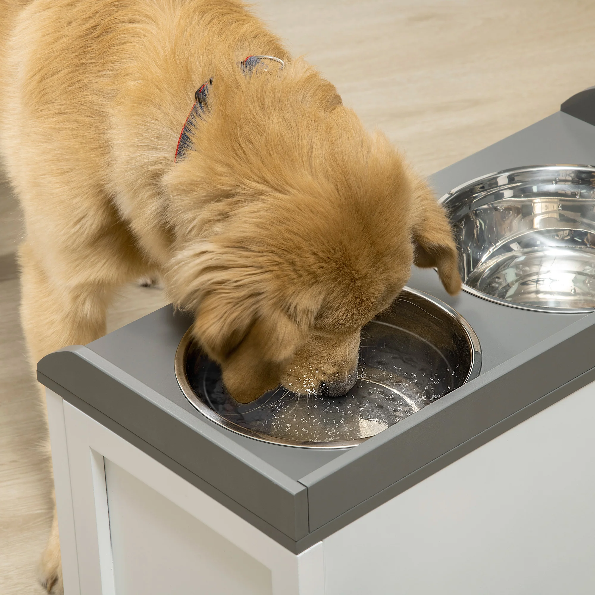 Pawhut Conjunto 1 Comedero Elevado Para Perros Y 1 Contenedor De Comida Blanco - Image 5