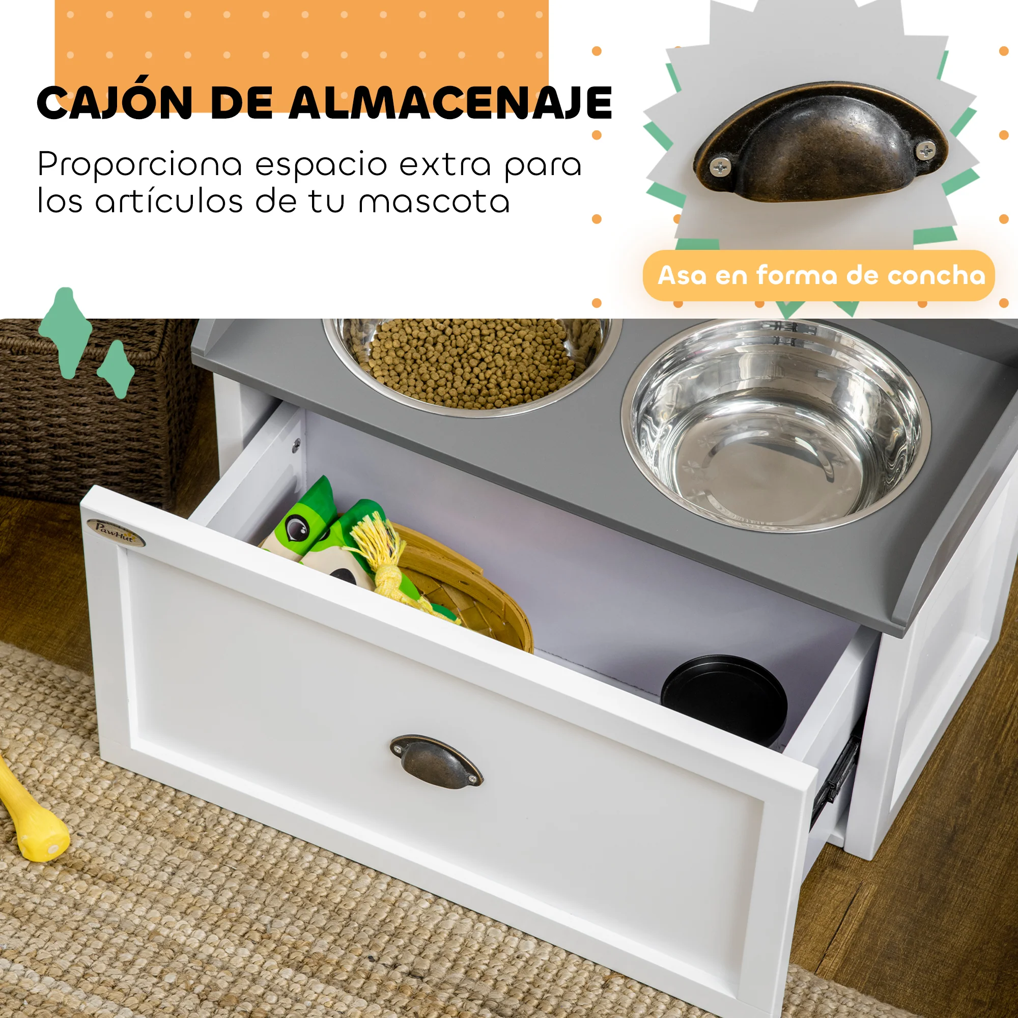 Pawhut Conjunto 1 Comedero Elevado Para Perros Y 1 Contenedor De Comida Blanco - Image 6