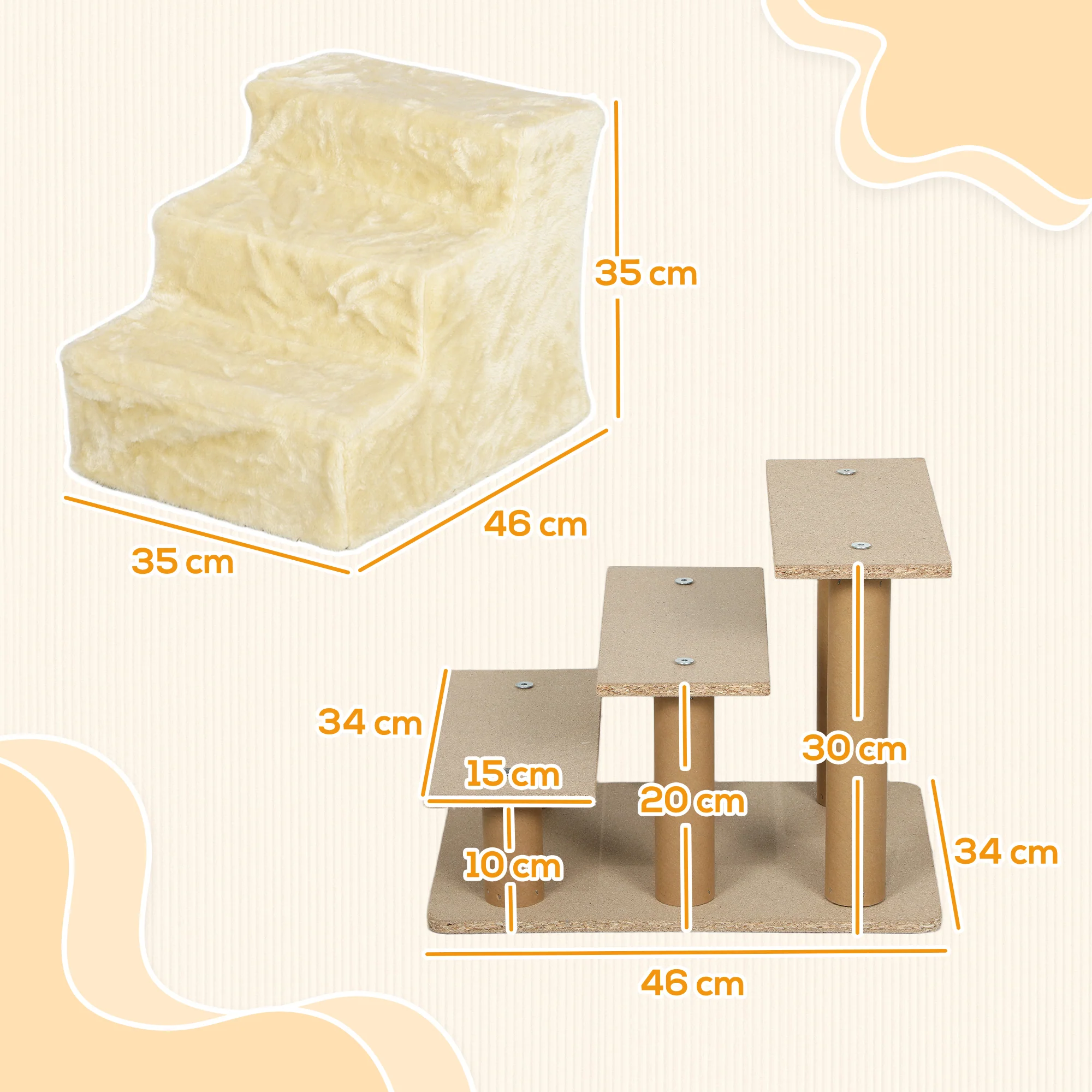 Pawhut Escalera Para Mascotas De 3 Peldaños Con Funda Extraíble 46x35x35cm Beige - Image 3