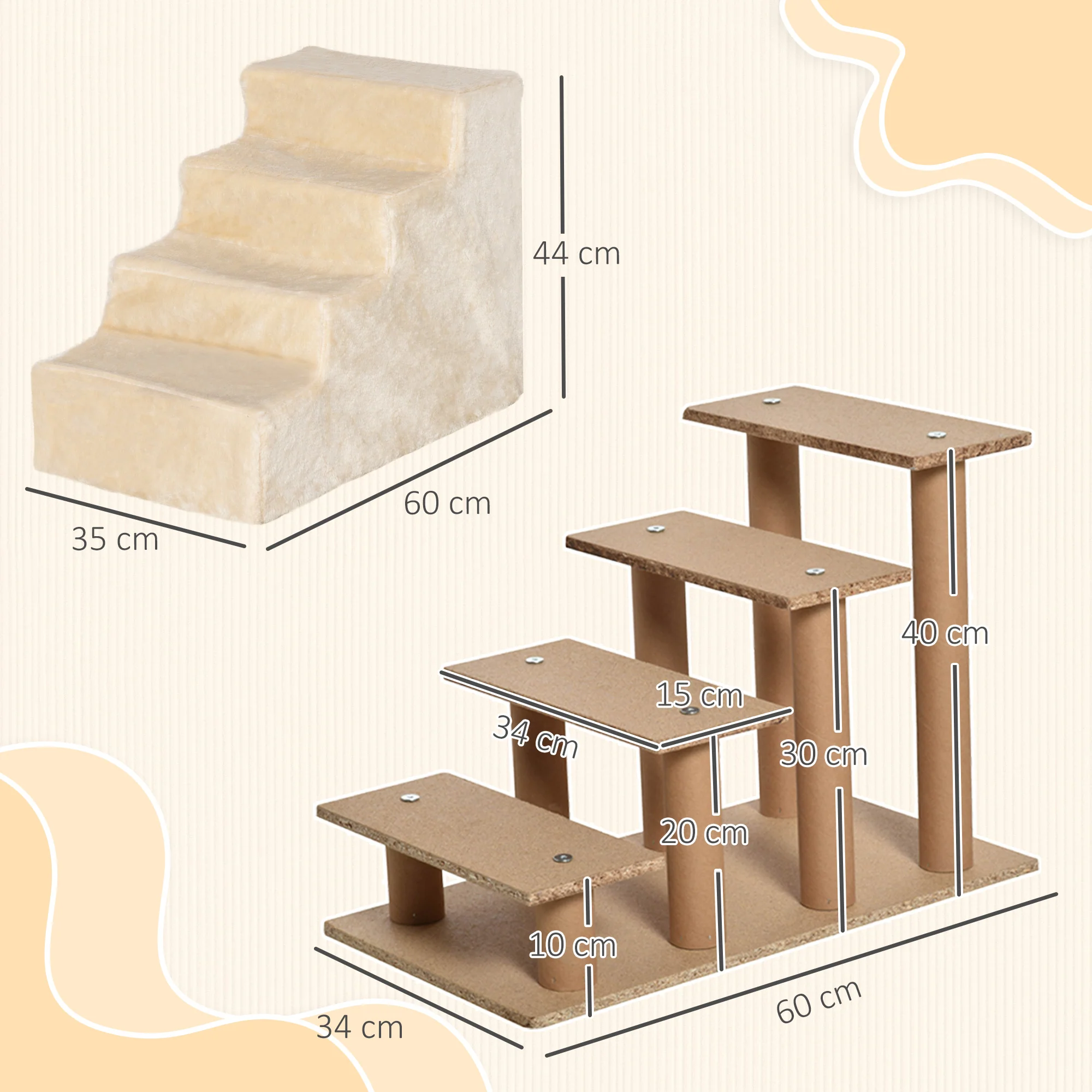 Pawhut Escalera Para Mascotas De 4 Peldaños Con Funda Extraíble 60x35x44cm Beige - Image 3