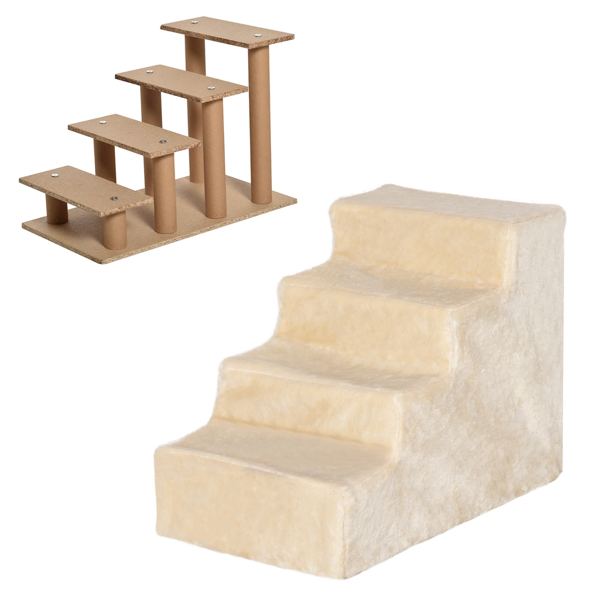 Pawhut Escalera Para Mascotas De 4 Peldaños Con Funda Extraíble 60x35x44cm Beige - Image 4