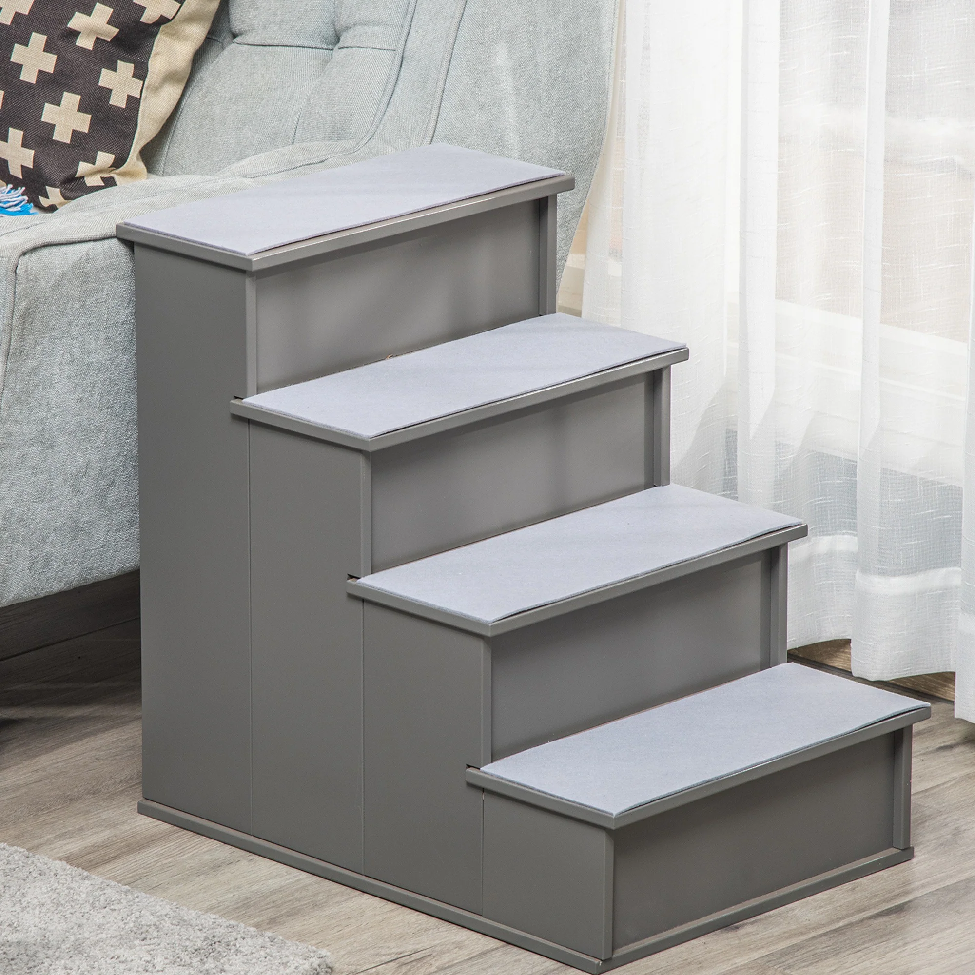 Pawhut Escalera Para Perros De 4 Peldaños Con Acolchados 40x59x54,2 Cm Gris - Image 2
