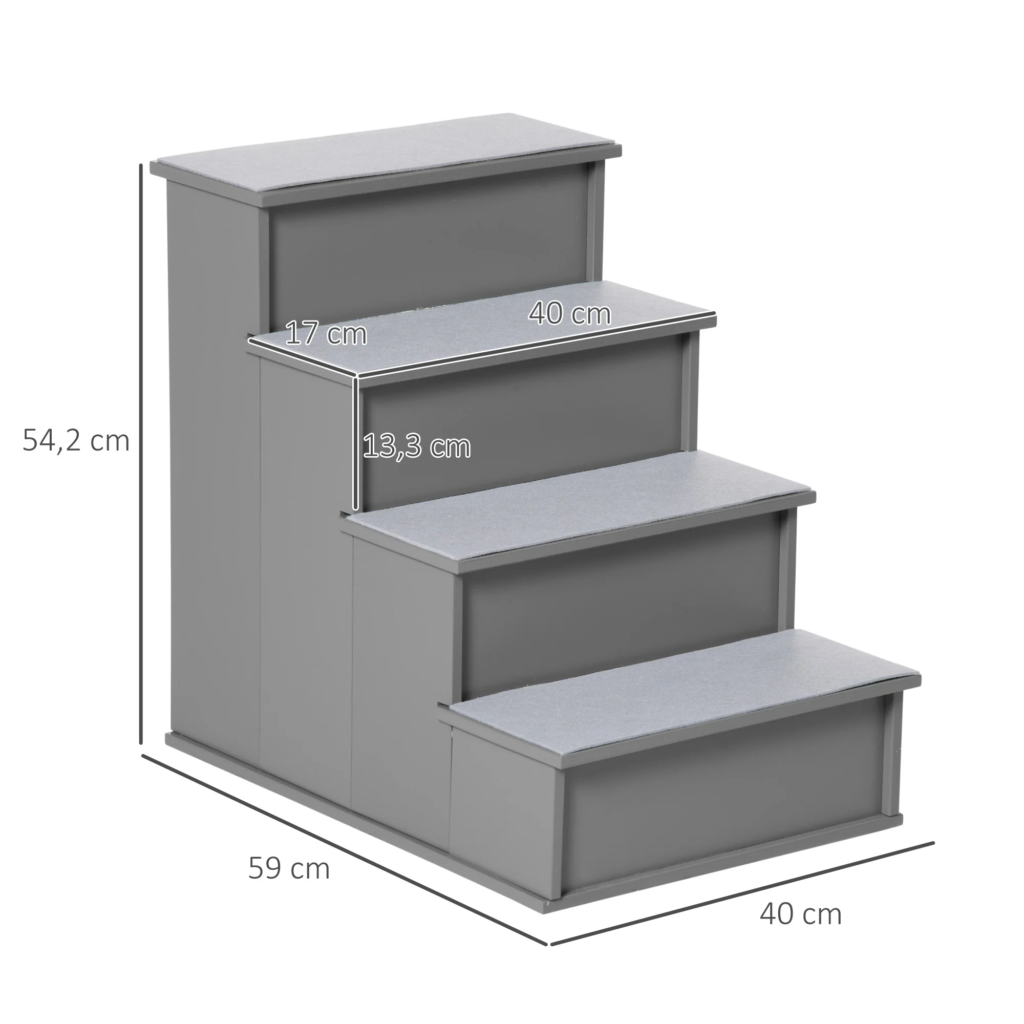 Pawhut Escalera Para Perros De 4 Peldaños Con Acolchados 40x59x54,2 Cm Gris - Image 3