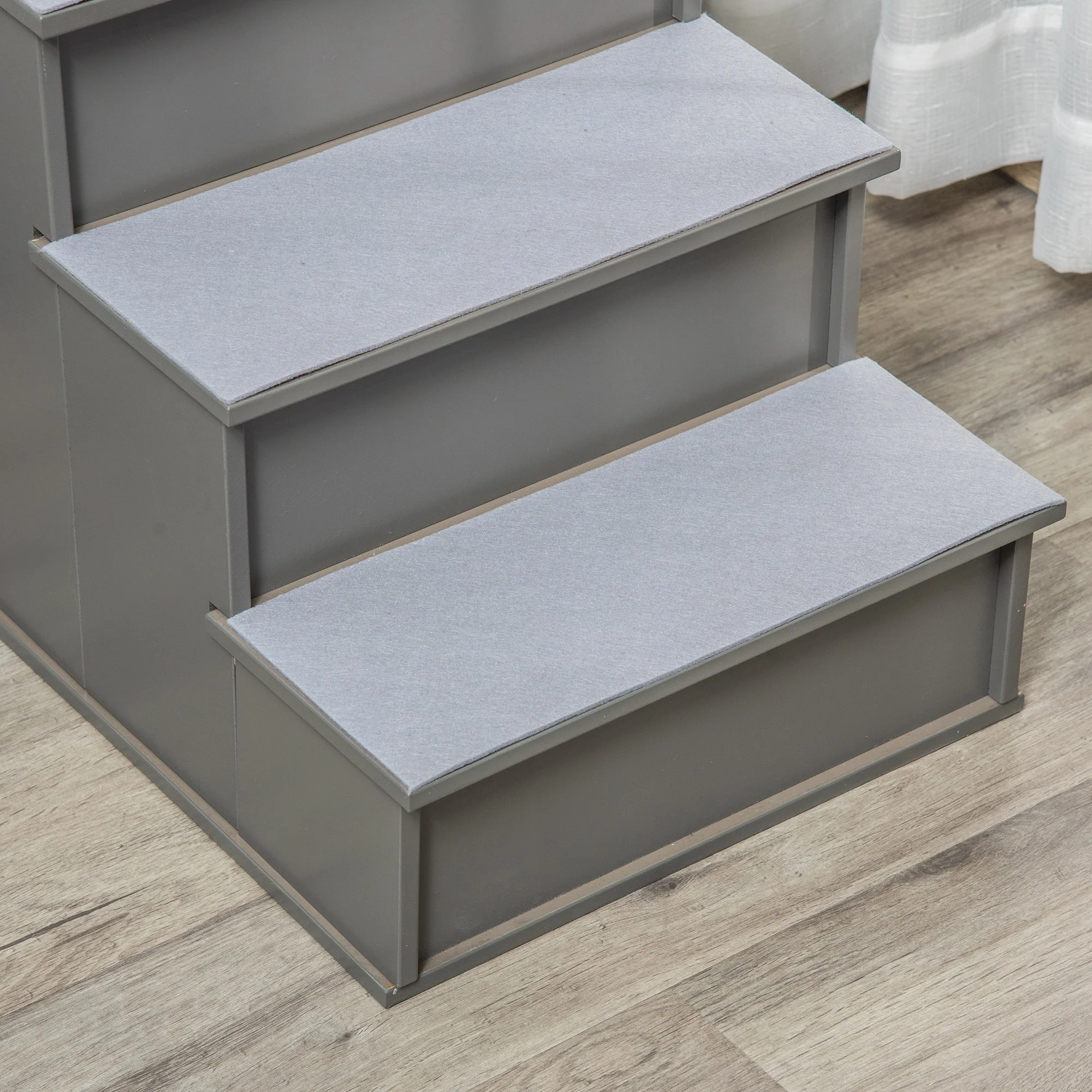 Pawhut Escalera Para Perros De 4 Peldaños Con Acolchados 40x59x54,2 Cm Gris - Image 5
