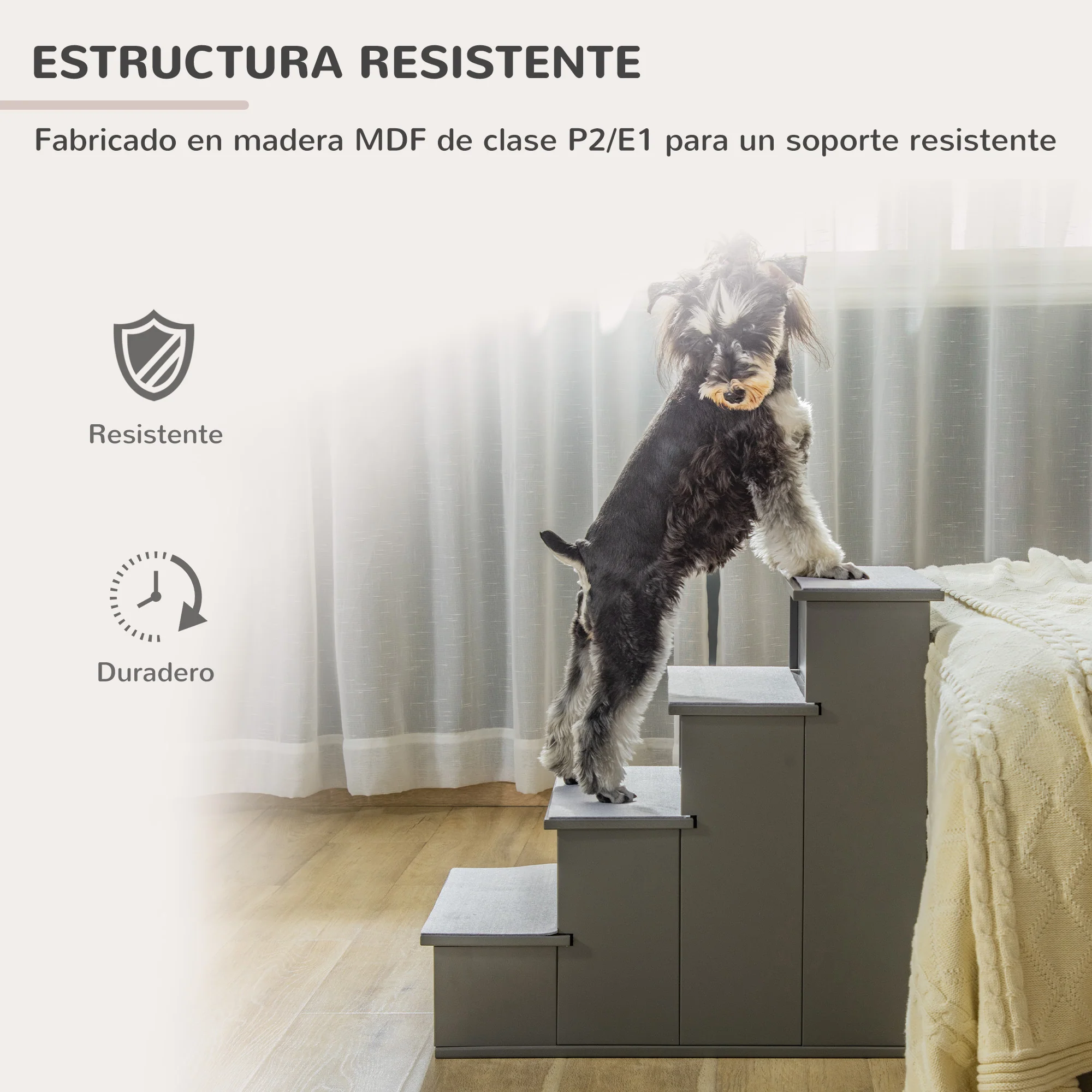 Pawhut Escalera Para Perros De 4 Peldaños Con Acolchados 40x59x54,2 Cm Gris - Image 6