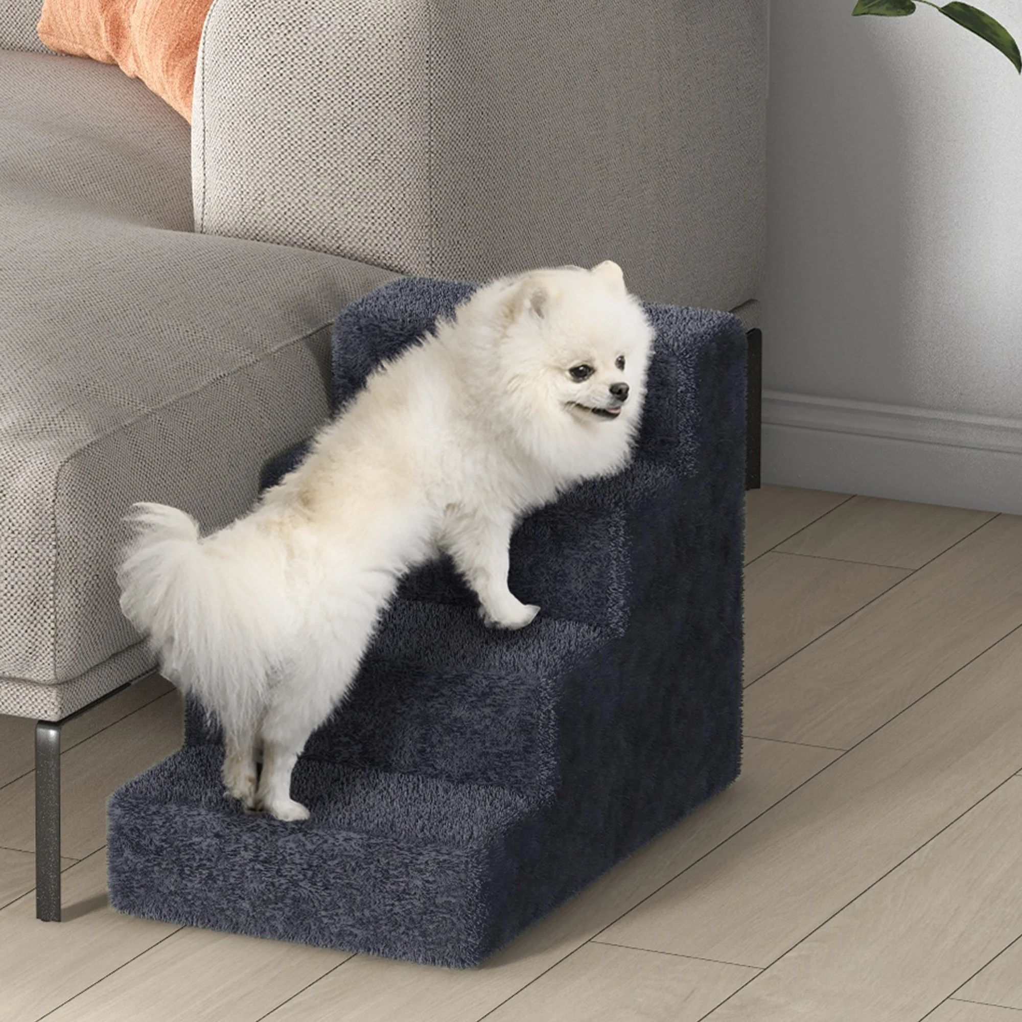 Pawhut Escalera Para Perros De 4 Peldaños Con Funda Extraíble 60x35x44 Cm Gris - Image 5