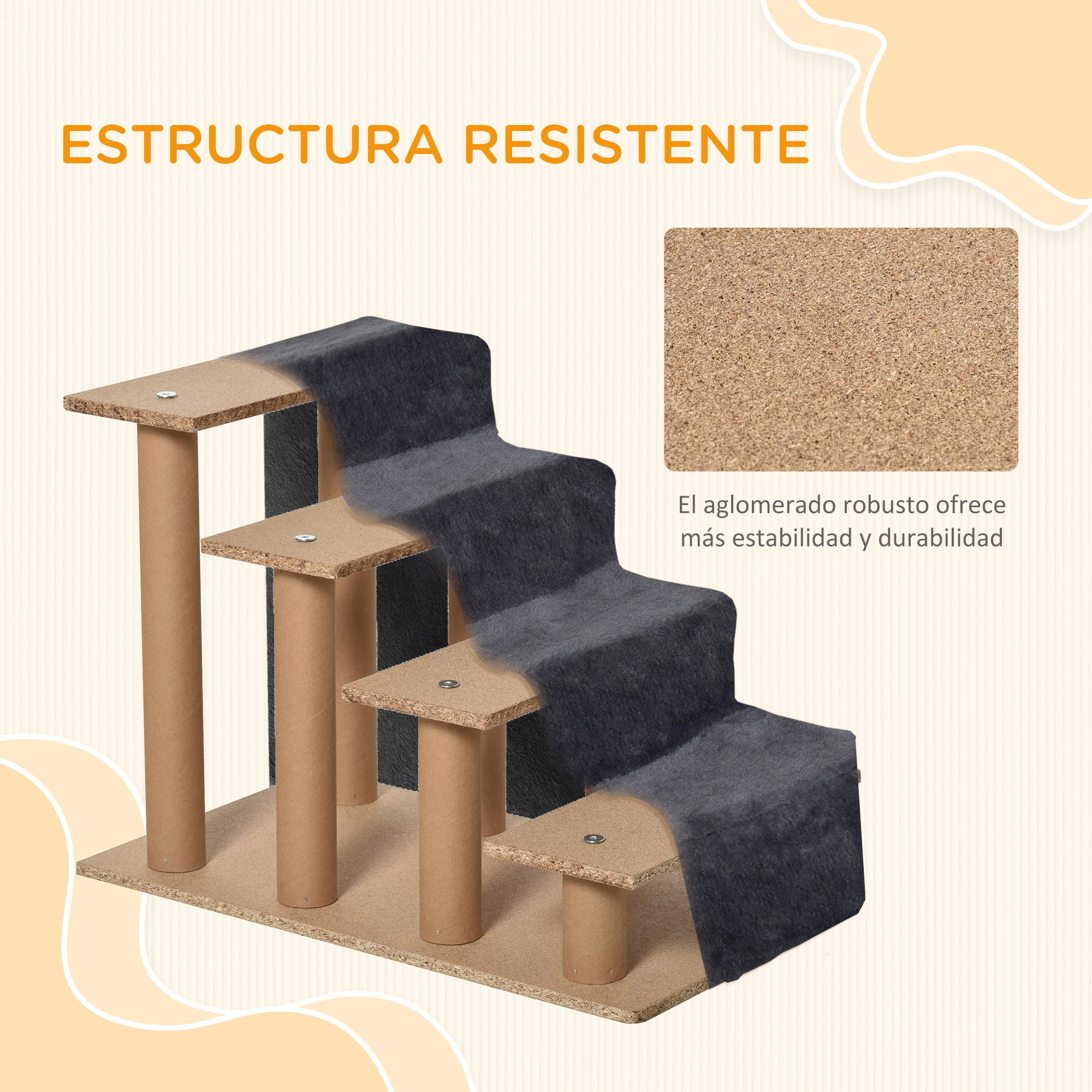 Pawhut Escalera Para Perros De 4 Peldaños Con Funda Extraíble 60x35x44 Cm Gris - Image 6
