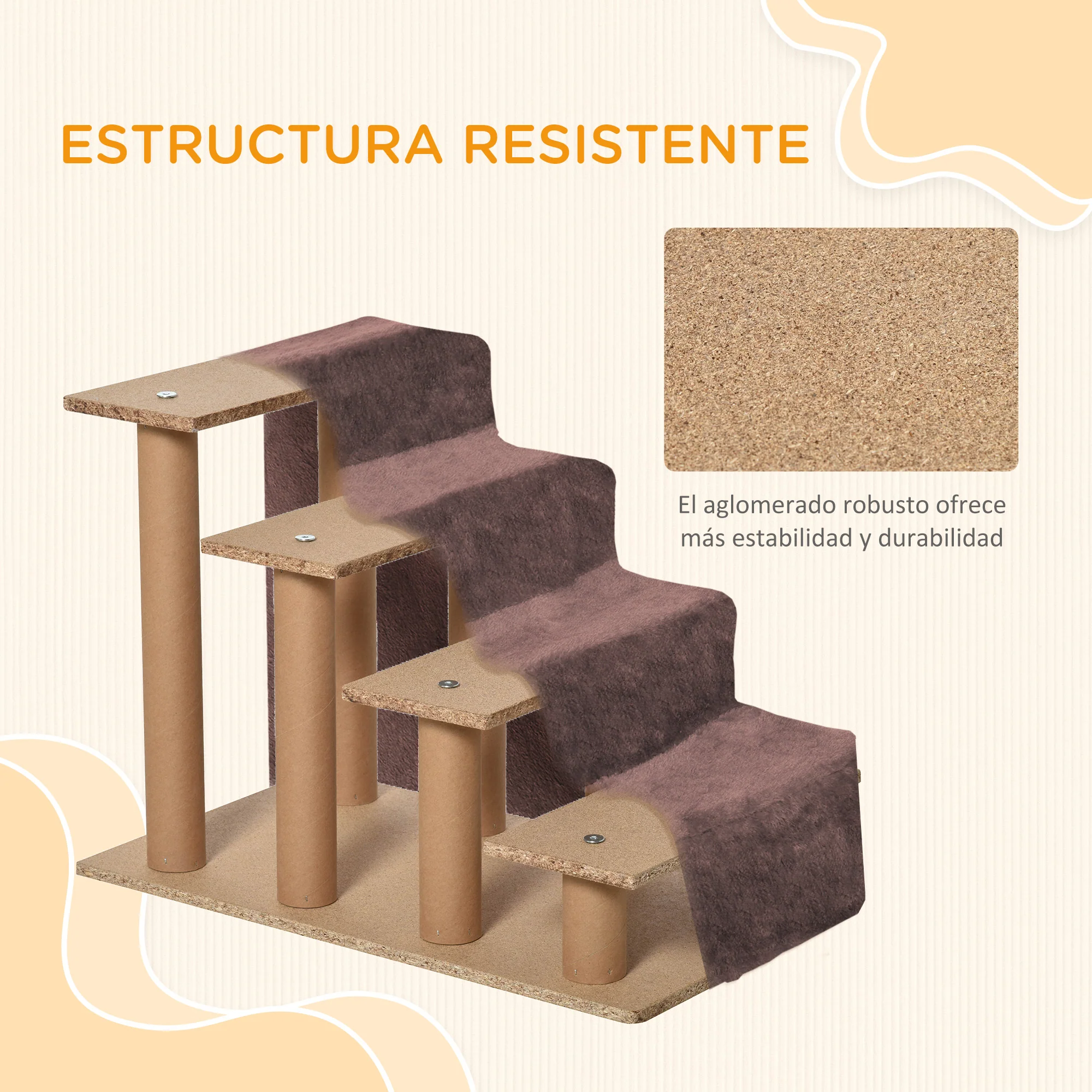 Pawhut Escalera Para Perros De 4 Peldaños Con Funda Extraíble 60x35x44 Cm Marrón - Image 6