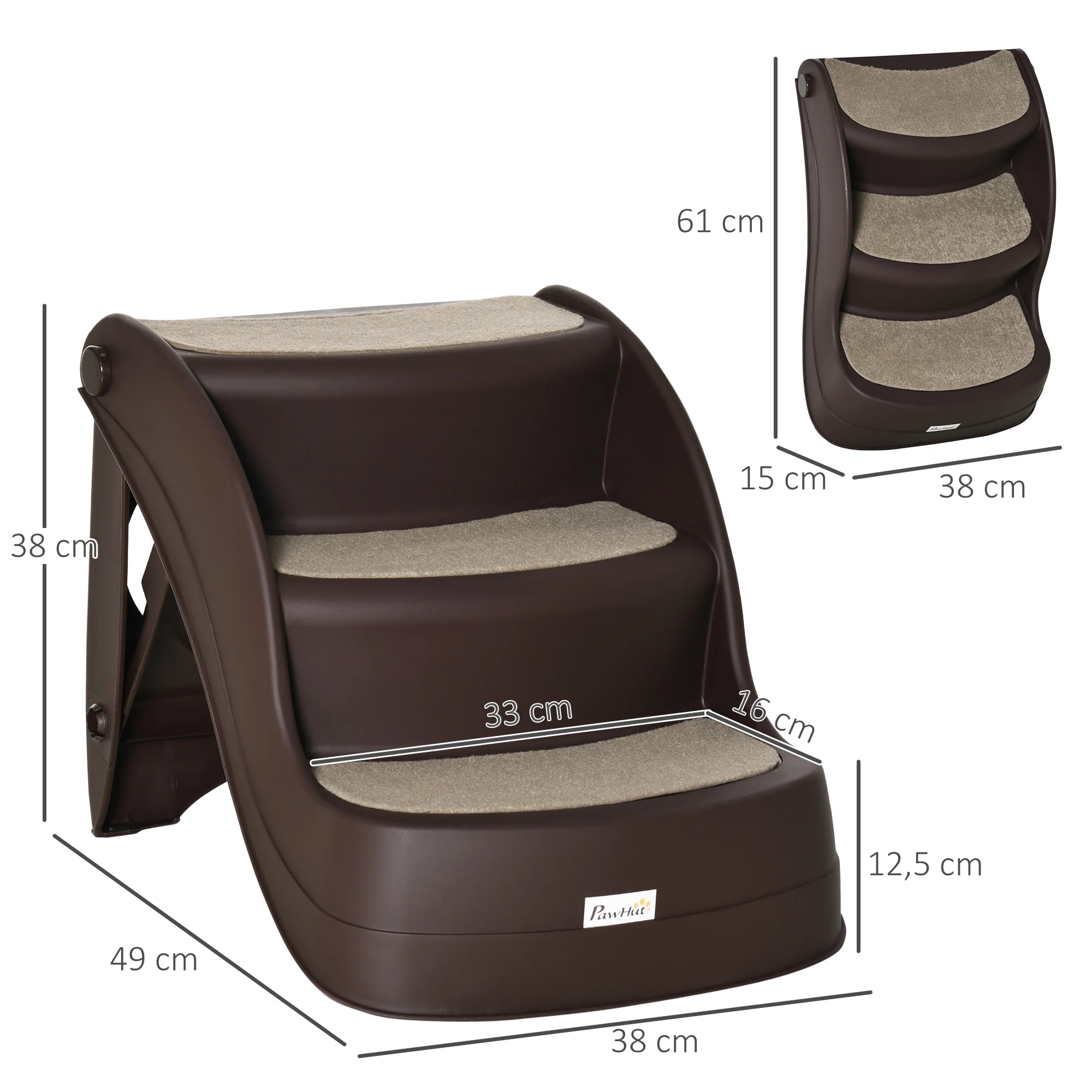 Pawhut Escalera Para Perros Plegable Con Alfombras Antideslizantes 49x38x38 Cm - Image 3