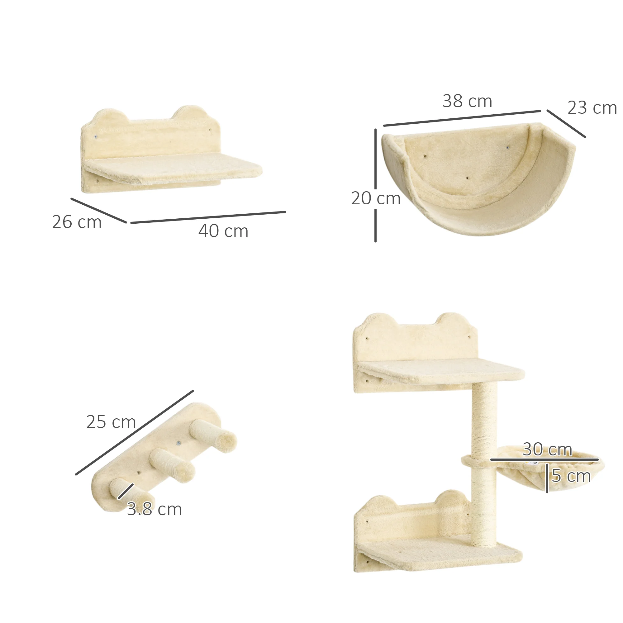 Pawhut Estante De Escalada Para Gatos De Pared Con Hamaca Nido Plataformas Beige - Image 3