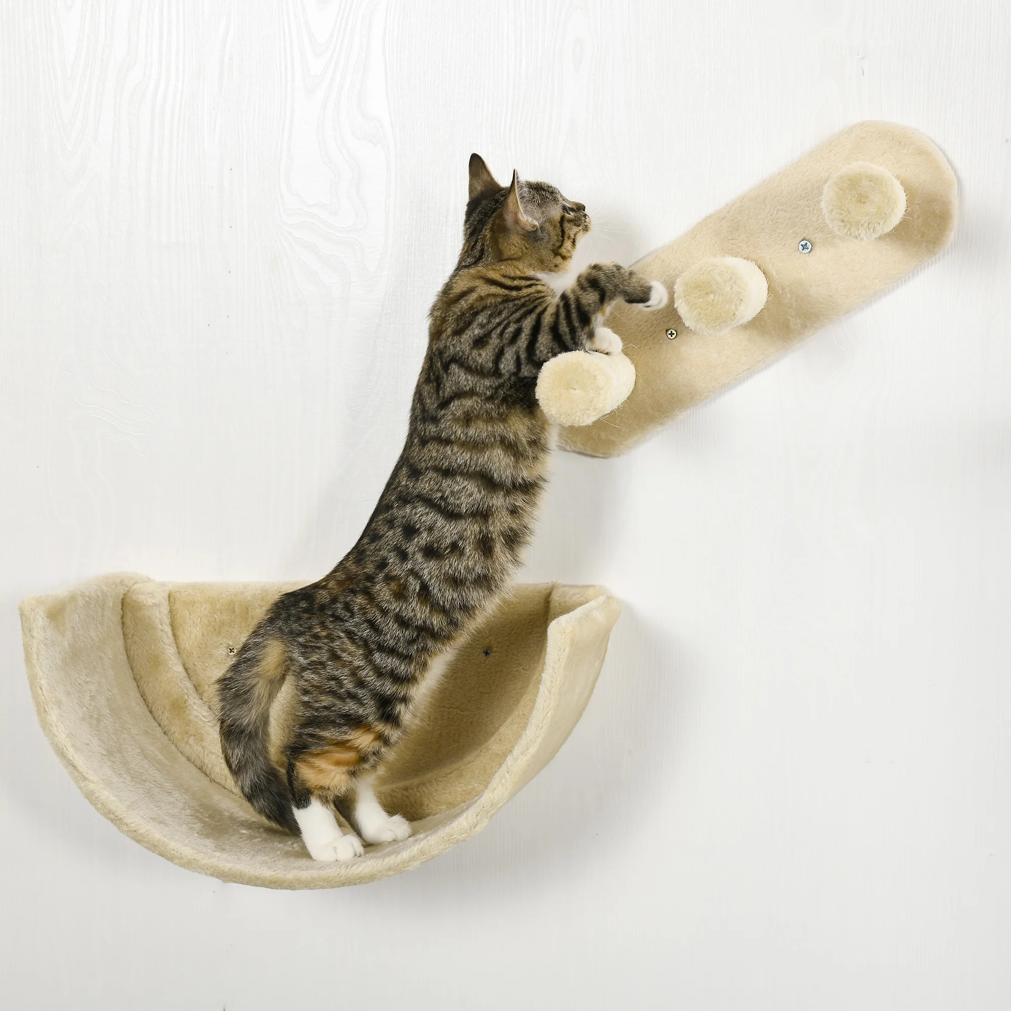 Pawhut Estante De Escalada Para Gatos De Pared Con Hamaca Nido Plataformas Beige - Image 4