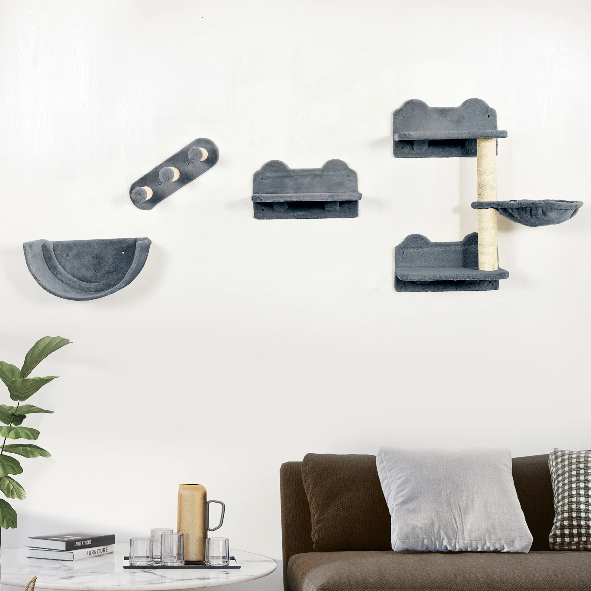 Pawhut Estante De Escalada Para Gatos De Pared Con Hamaca Nido Plataformas Gris - Image 2