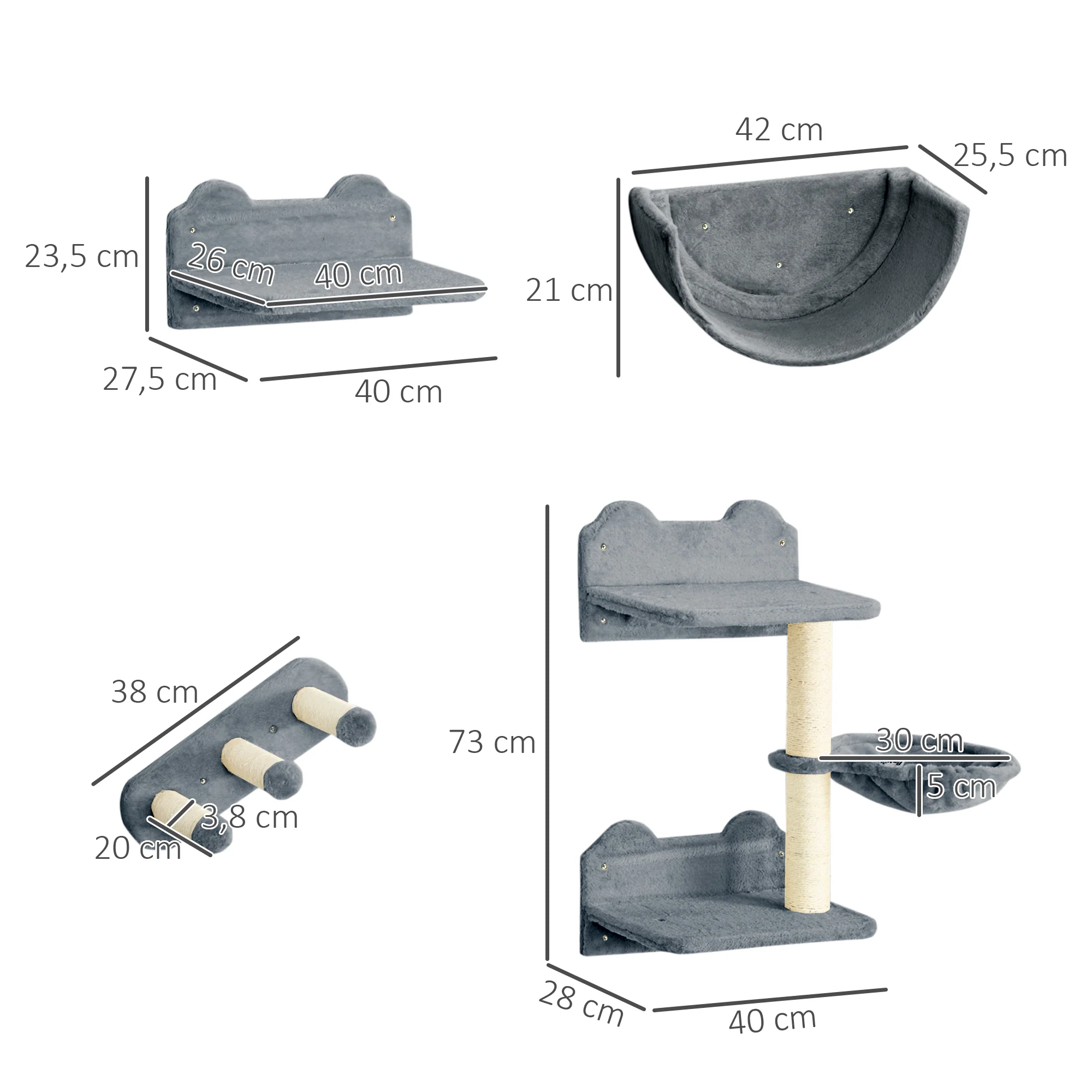 Pawhut Estante De Escalada Para Gatos De Pared Con Hamaca Nido Plataformas Gris - Image 3