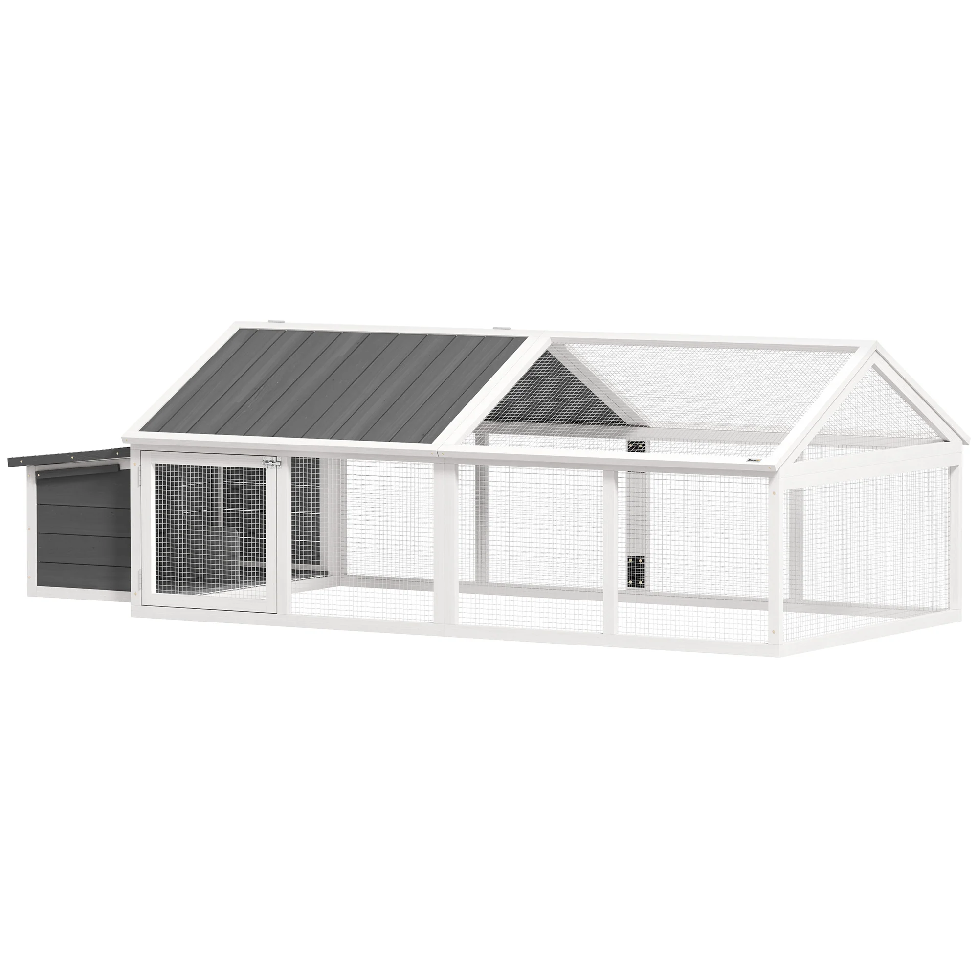 Pawhut Gallinero De Madera 240x112,5x76 Cm Con Techo Abatible Y Nido Blanco