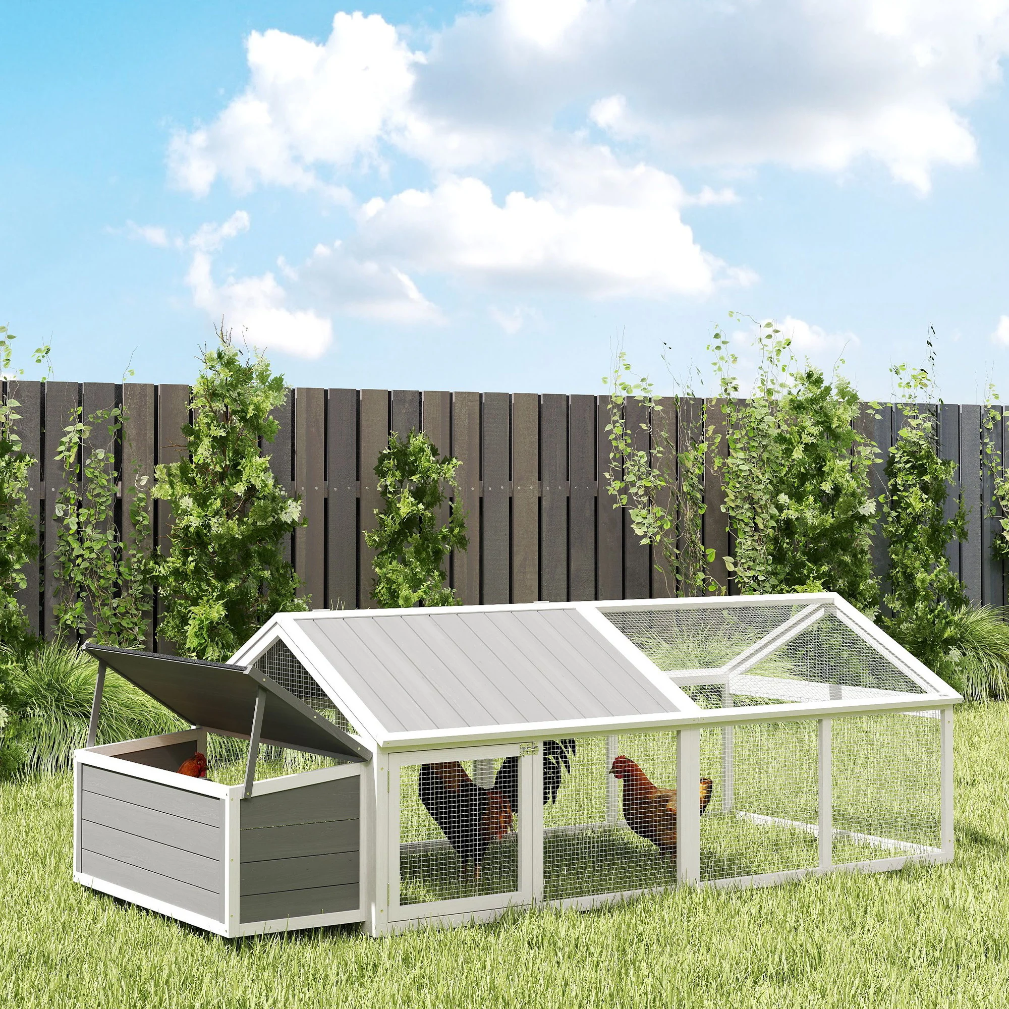 Pawhut Gallinero De Madera 240x112,5x76 Cm Con Techo Abatible Y Nido Blanco - Image 4
