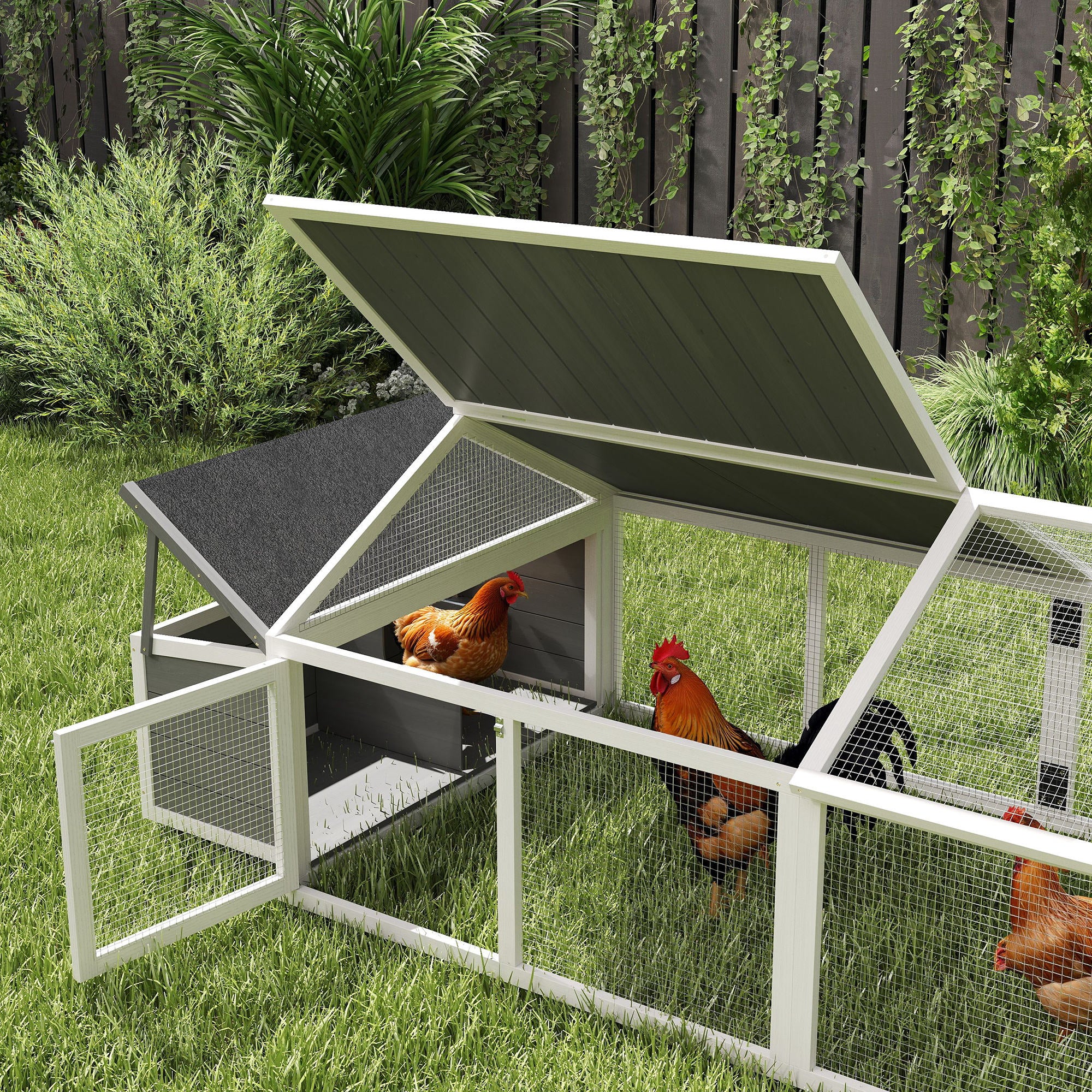 Pawhut Gallinero De Madera 240x112,5x76 Cm Con Techo Abatible Y Nido Blanco - Image 5