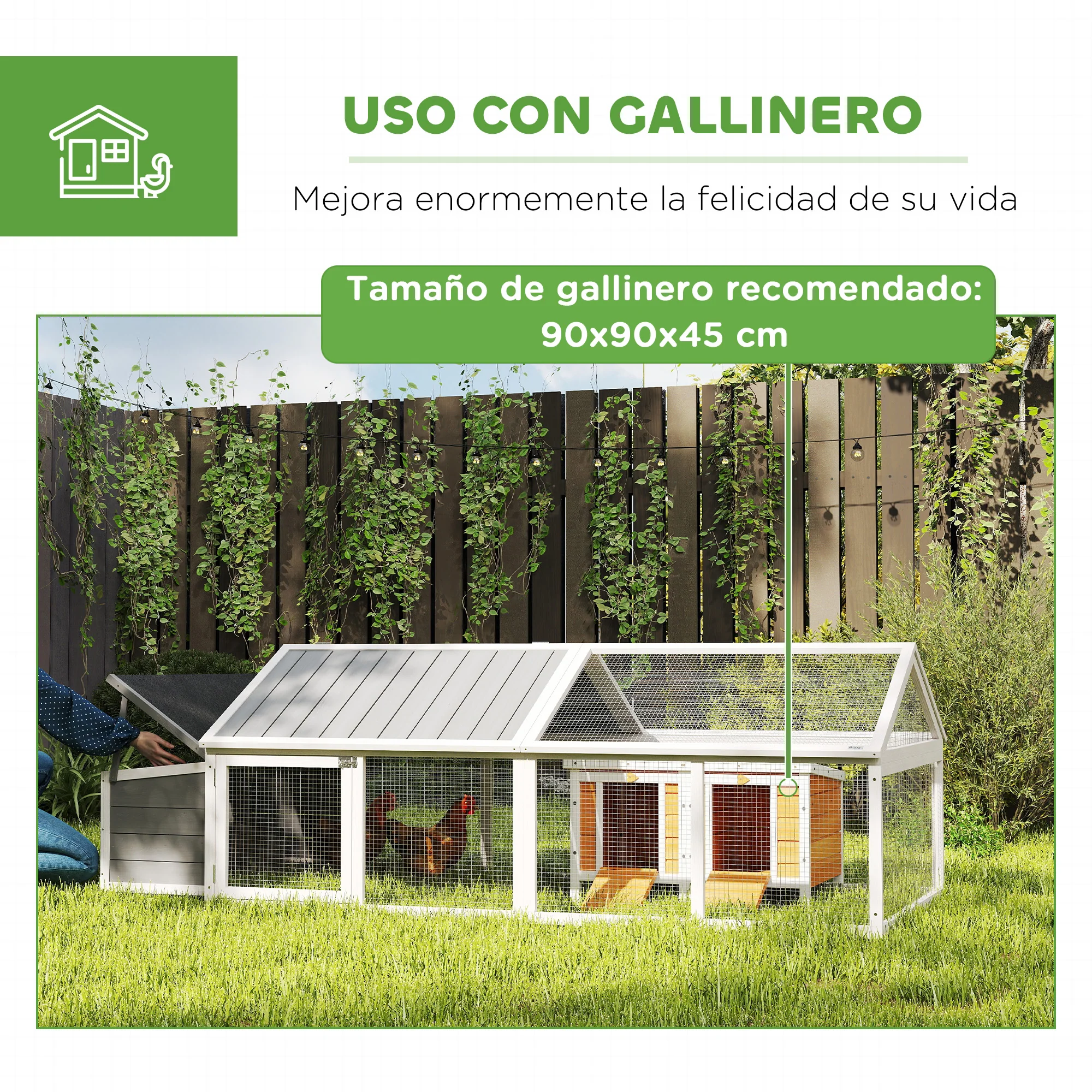 Pawhut Gallinero De Madera 240x112,5x76 Cm Con Techo Abatible Y Nido Blanco - Image 6