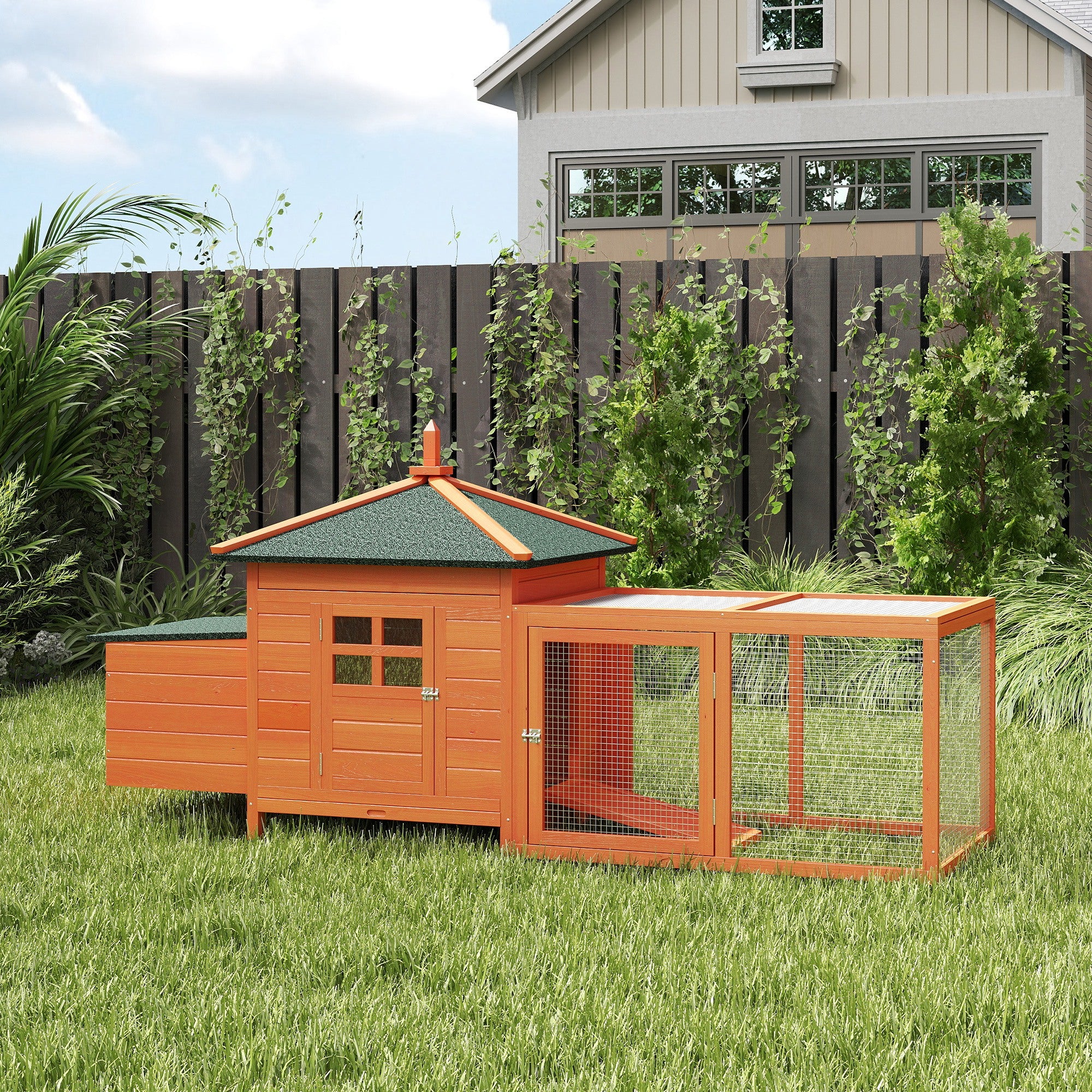Pawhut Gallinero De Madera Exterior Con Nidos Corral 196x76x97 Cm Naranja - Image 2