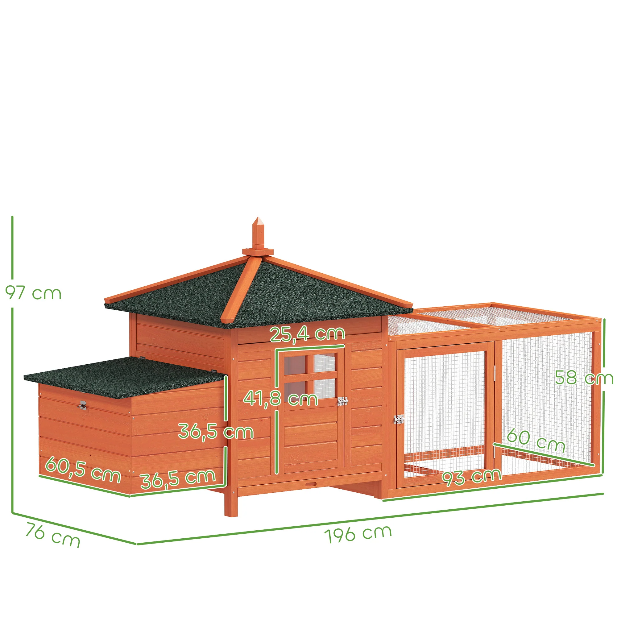 Pawhut Gallinero De Madera Exterior Con Nidos Corral 196x76x97 Cm Naranja - Image 3
