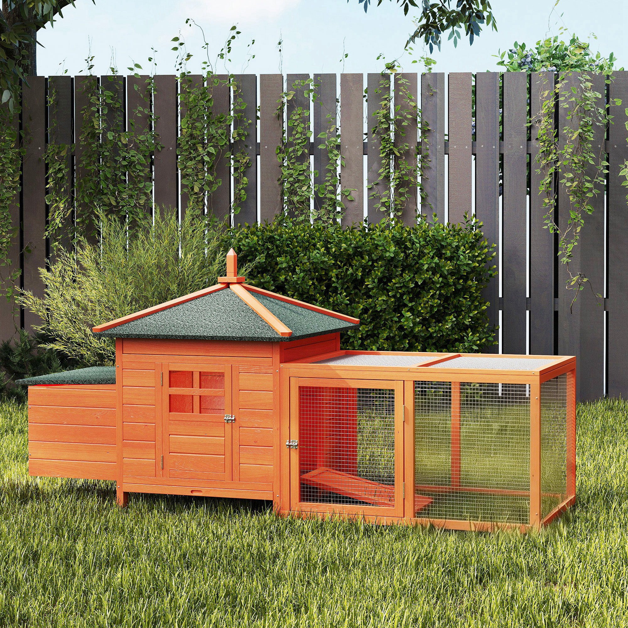 Pawhut Gallinero De Madera Exterior Con Nidos Corral 196x76x97 Cm Naranja - Image 4