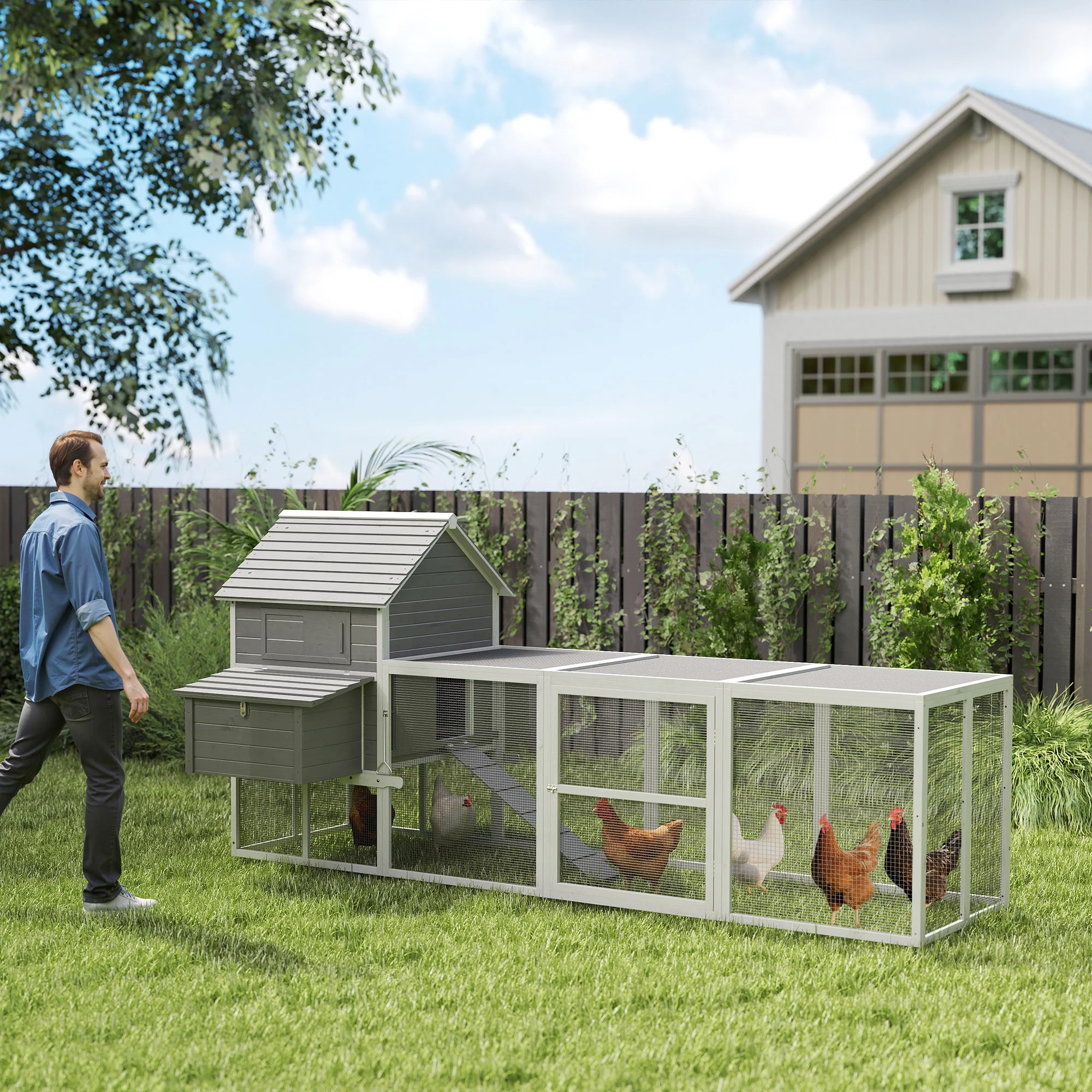 Pawhut Gallinero Grande De Madera 310,5x149,5x149 Cm Para 4-6 Gallinas Gris - Image 2