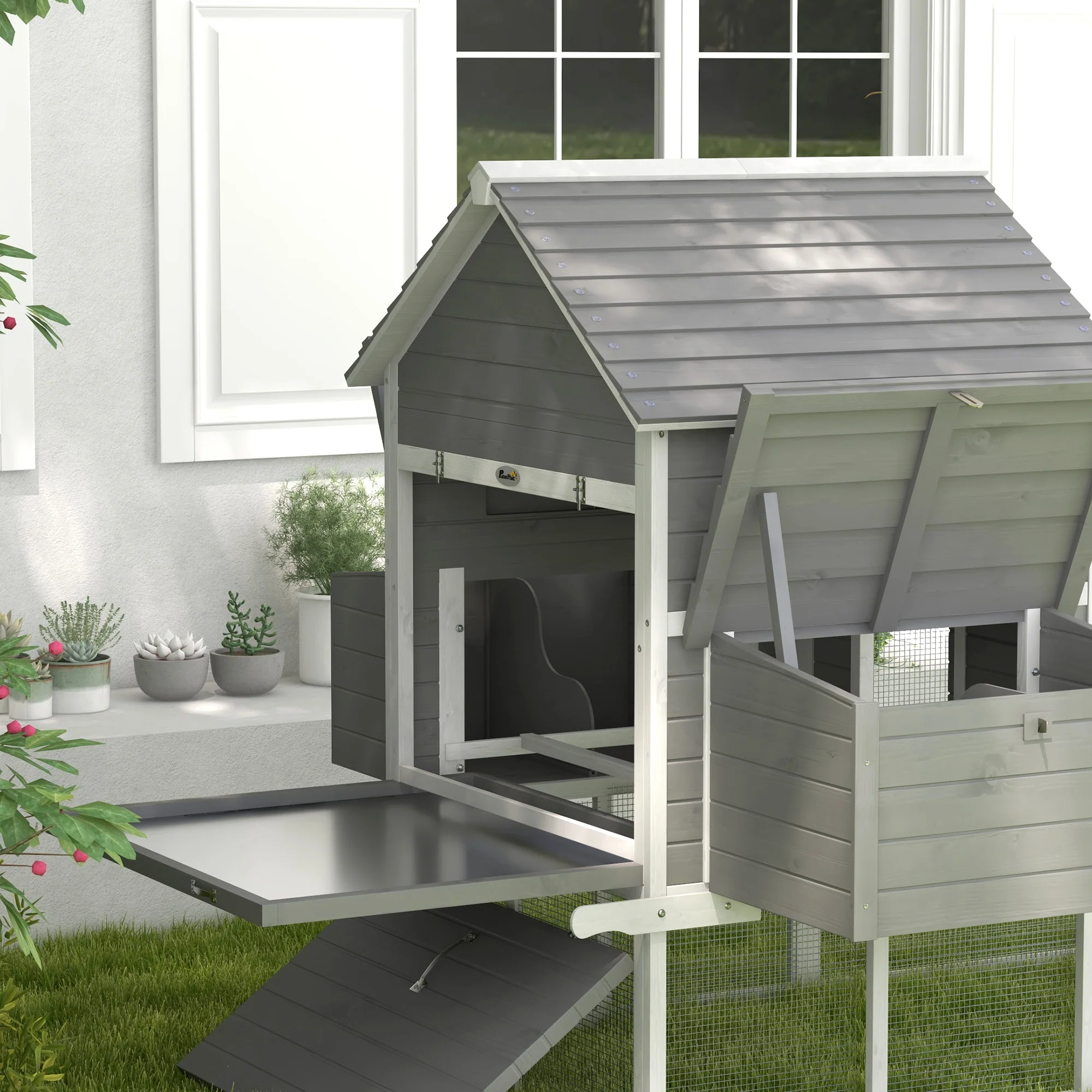 Pawhut Gallinero Grande De Madera 310,5x149,5x149 Cm Para 4-6 Gallinas Gris - Image 4