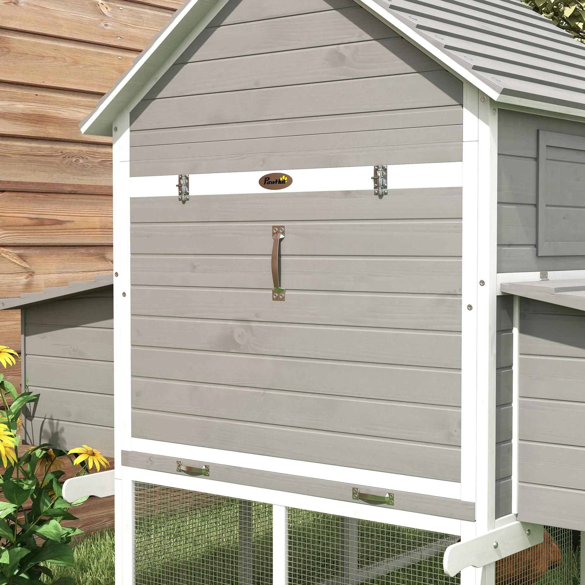 Pawhut Gallinero Grande De Madera 310,5x149,5x149 Cm Para 4-6 Gallinas Gris - Image 5