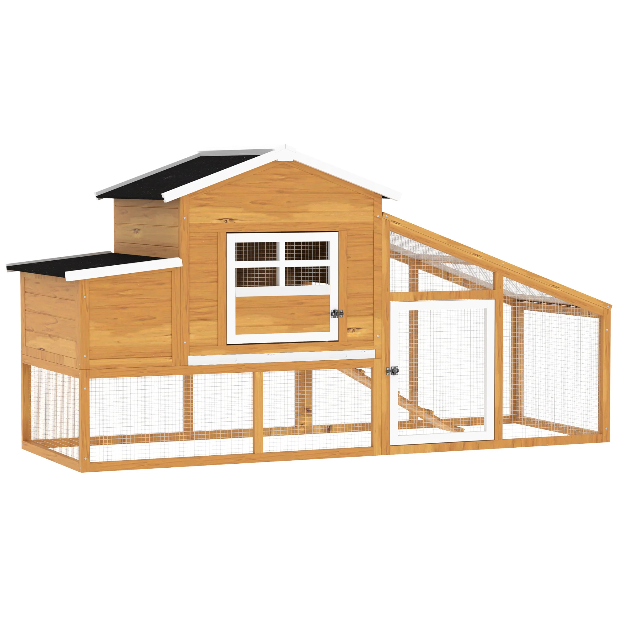 Pawhut Gallinero Madera Exterior Con Corral De Alambre Techos Asfálticos Marrón