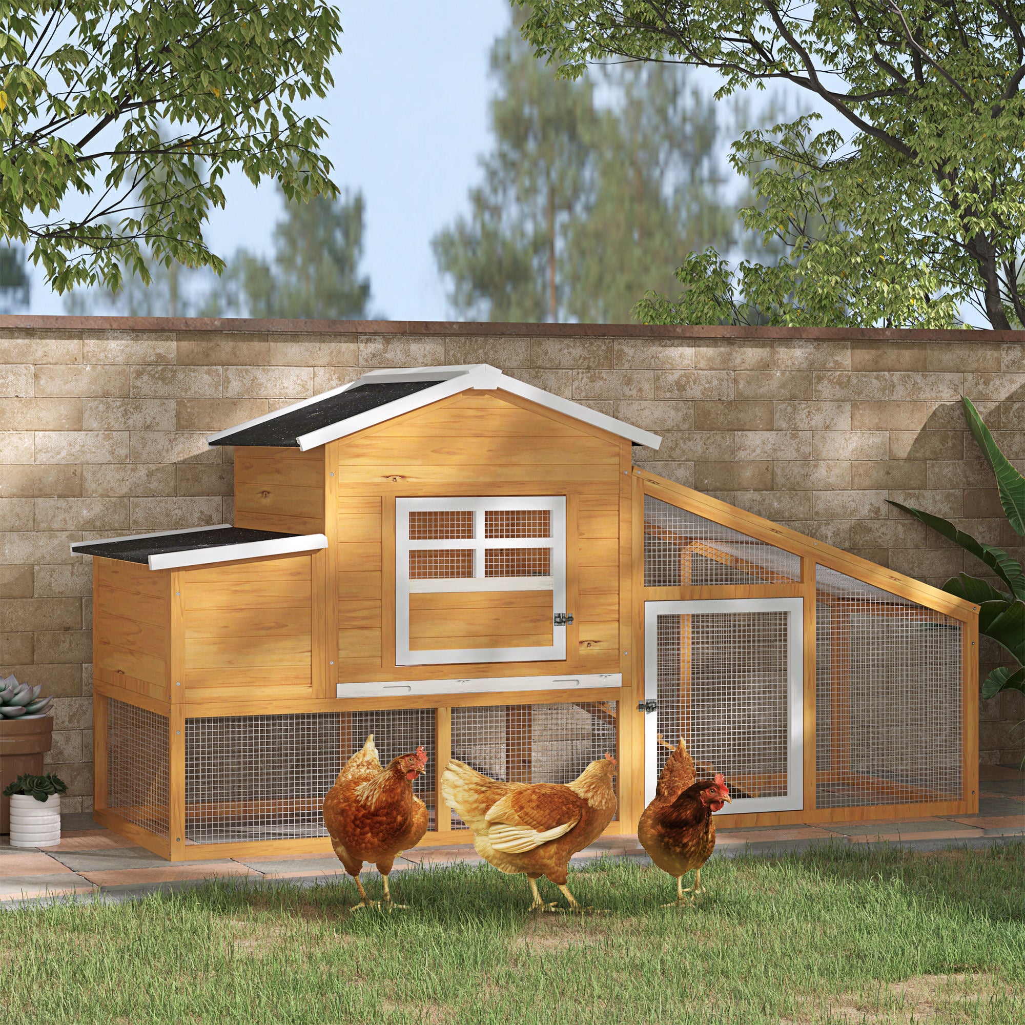 Pawhut Gallinero Madera Exterior Con Corral De Alambre Techos Asfálticos Marrón - Image 2