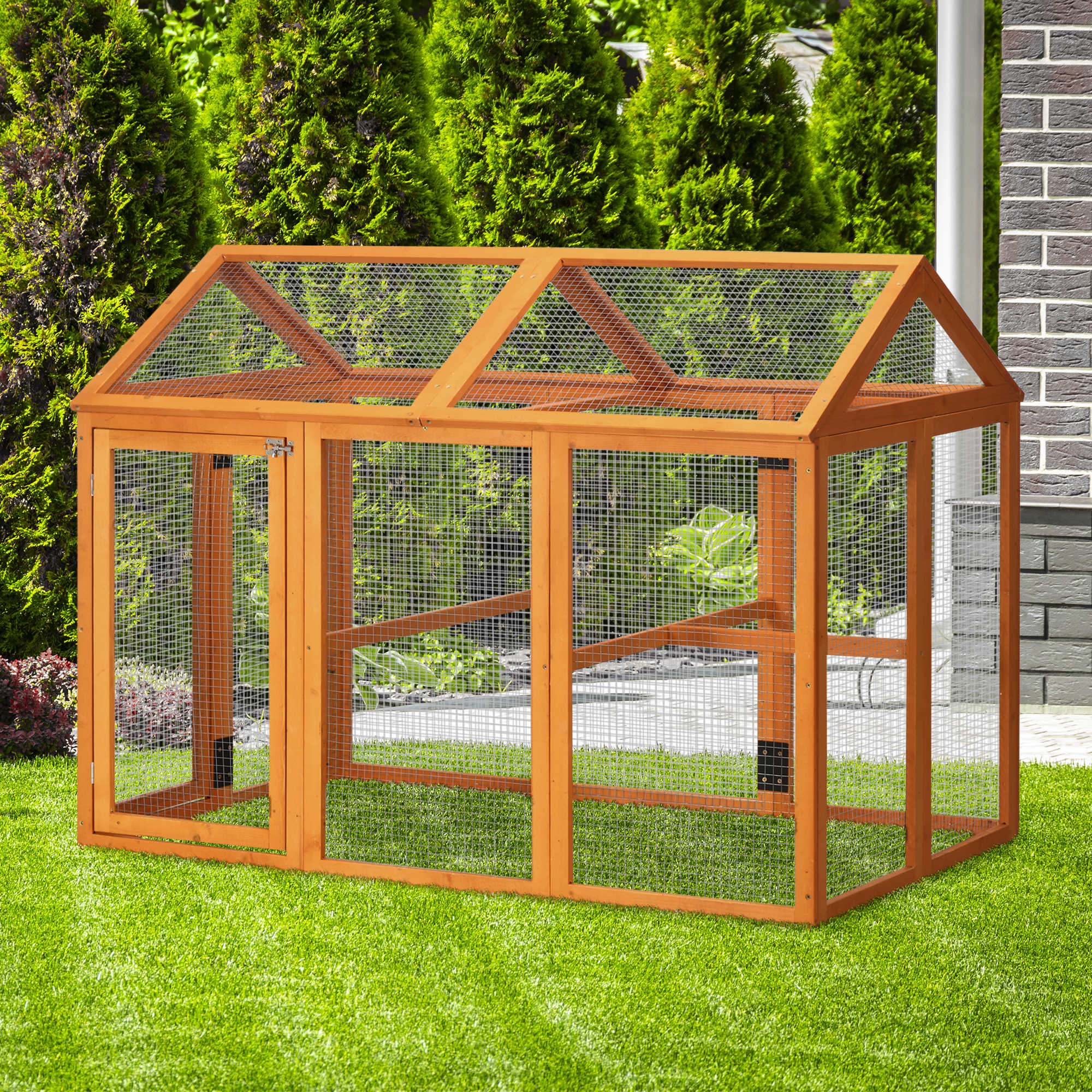 Pawhut Gallinero Para Exterior 140x88,5x106 Cm Para 1-3 Gallinas Madera Natural - Image 2