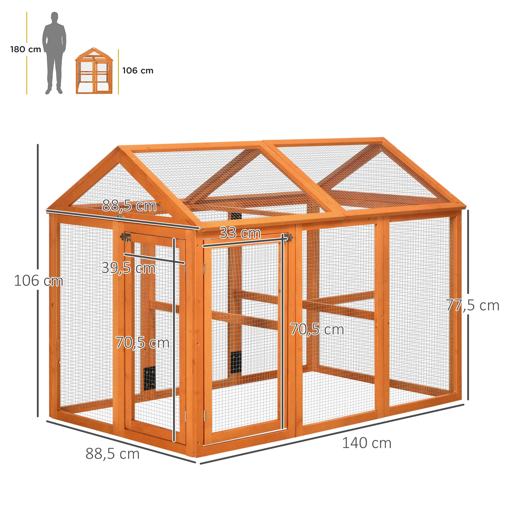 Pawhut Gallinero Para Exterior 140x88,5x106 Cm Para 1-3 Gallinas Madera Natural - Image 3