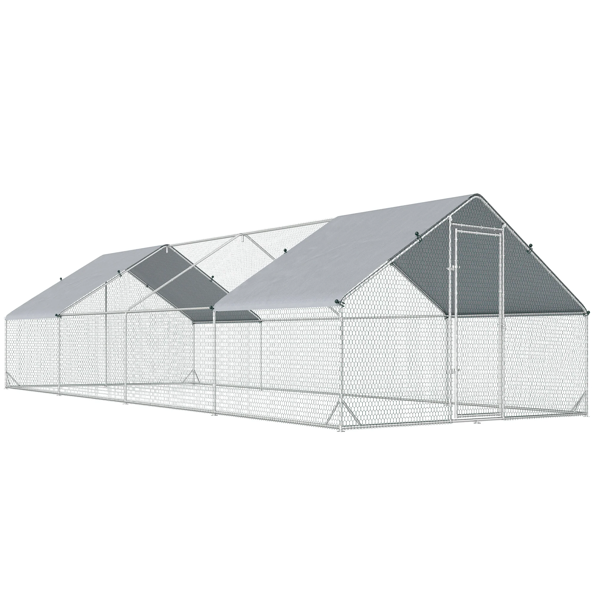 Pawhut Gallinero Para Exterior 24 M² 3x8x2m Con Cubierta De Pe Y Cerradura Plata