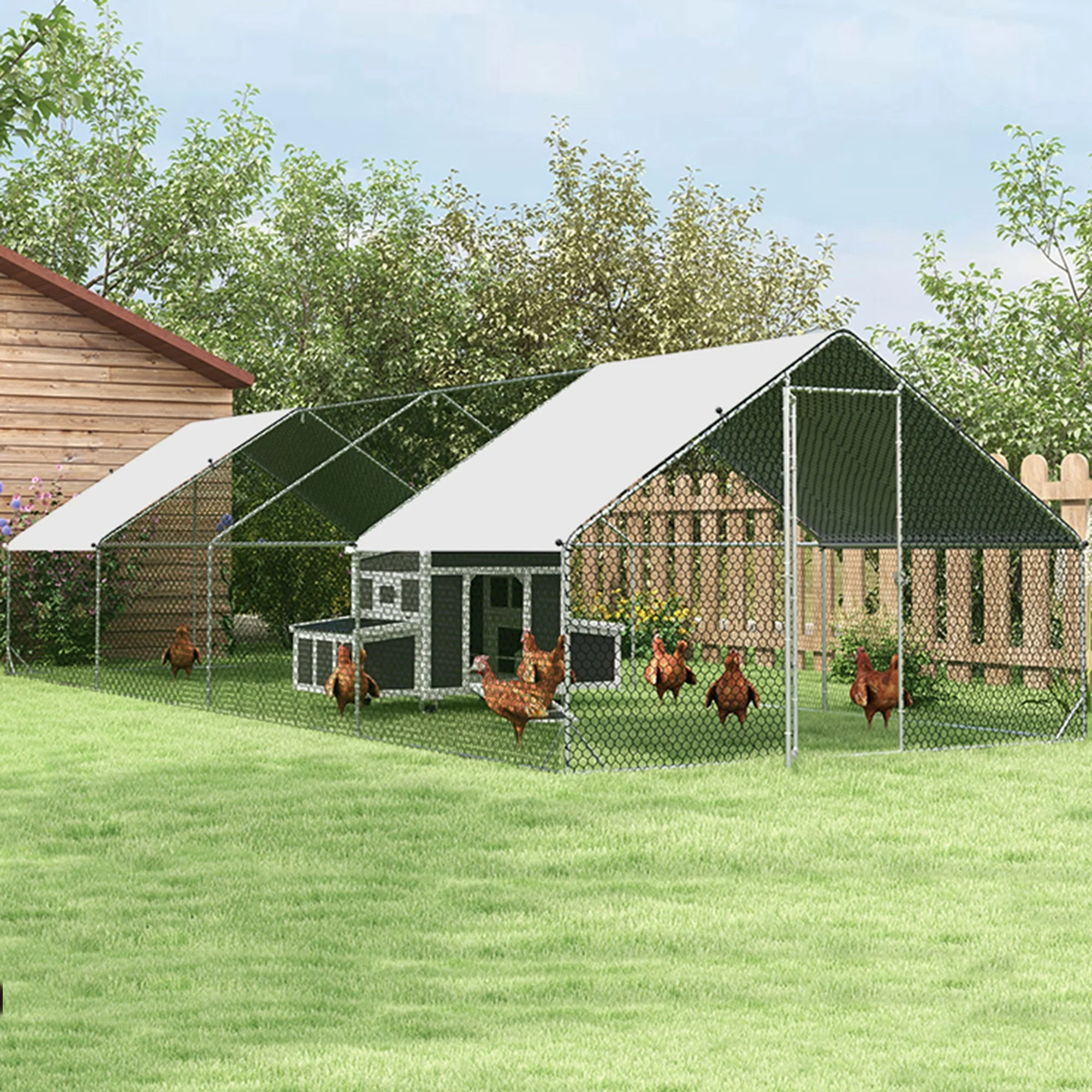 Pawhut Gallinero Para Exterior 24 M² 3x8x2m Con Cubierta De Pe Y Cerradura Plata - Image 5