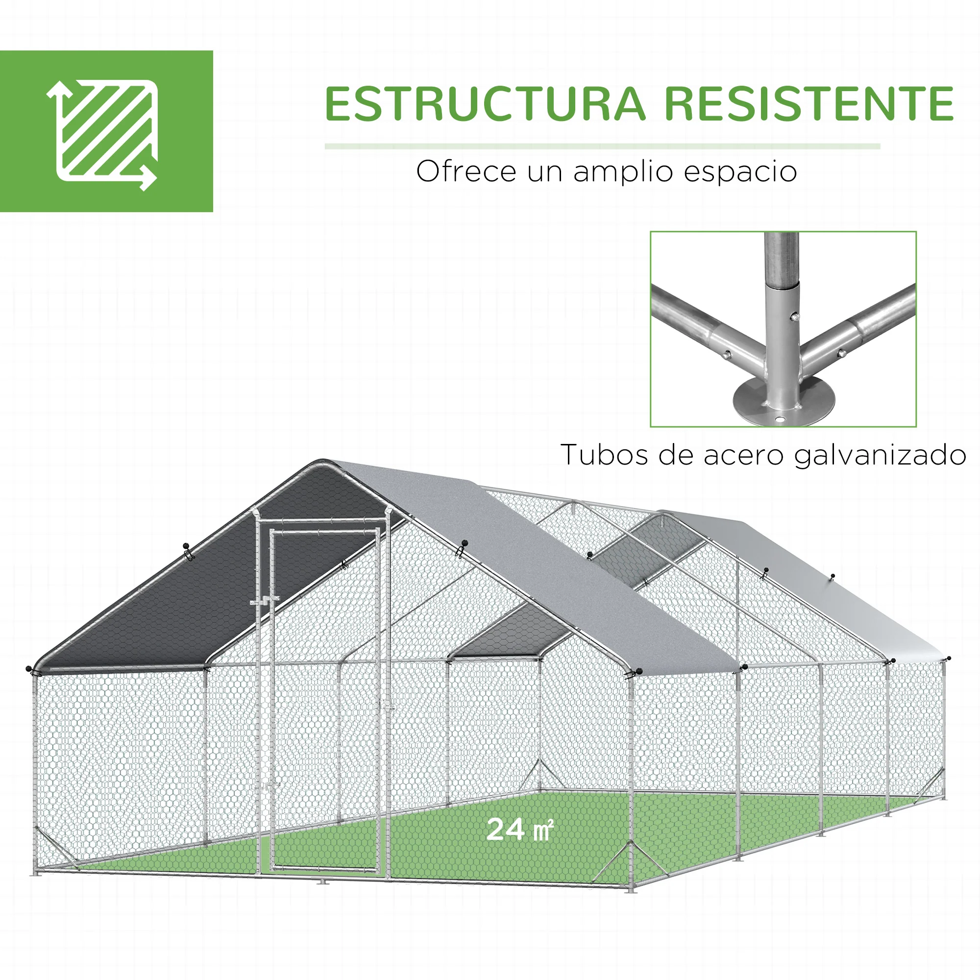 Pawhut Gallinero Para Exterior 24 M² 3x8x2m Con Cubierta De Pe Y Cerradura Plata - Image 6