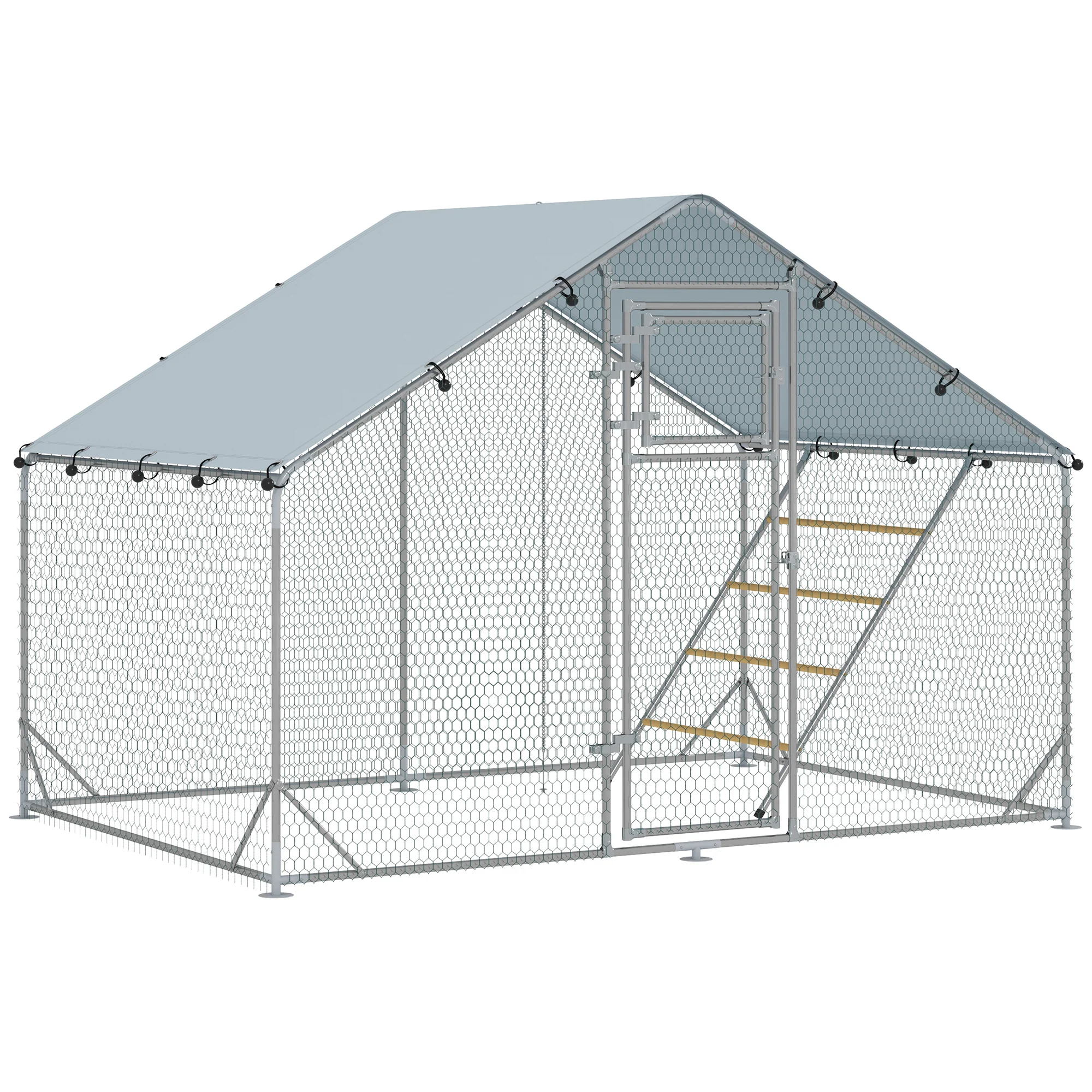 Pawhut Gallinero Para Exterior 3x2x2 M Con Comedero Colgante Tipo Brocheta Plata
