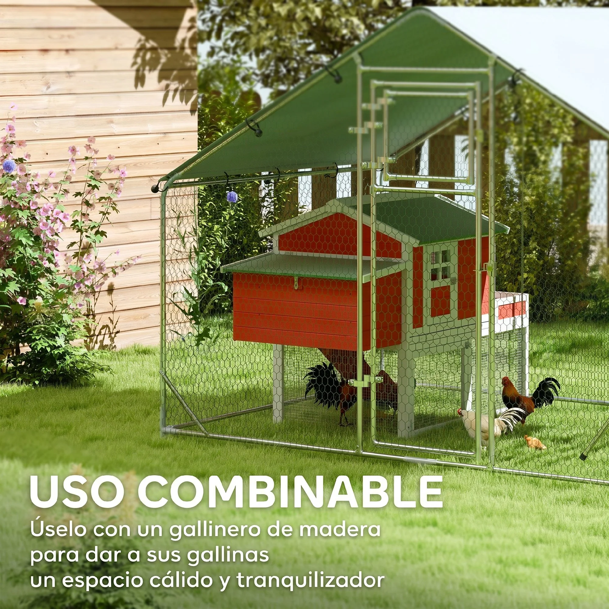 Pawhut Gallinero Para Exterior 3x2x2 M Con Comedero Colgante Tipo Brocheta Plata - Image 5