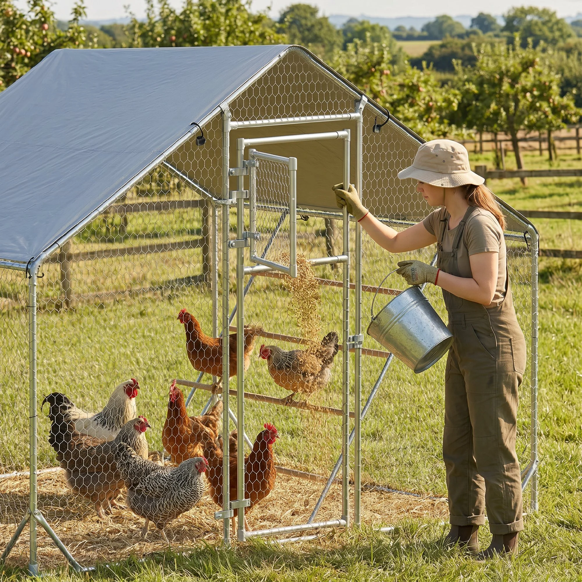 Pawhut Gallinero Para Exterior 3x2x2 M Con Comedero Colgante Tipo Brocheta Plata - Image 6
