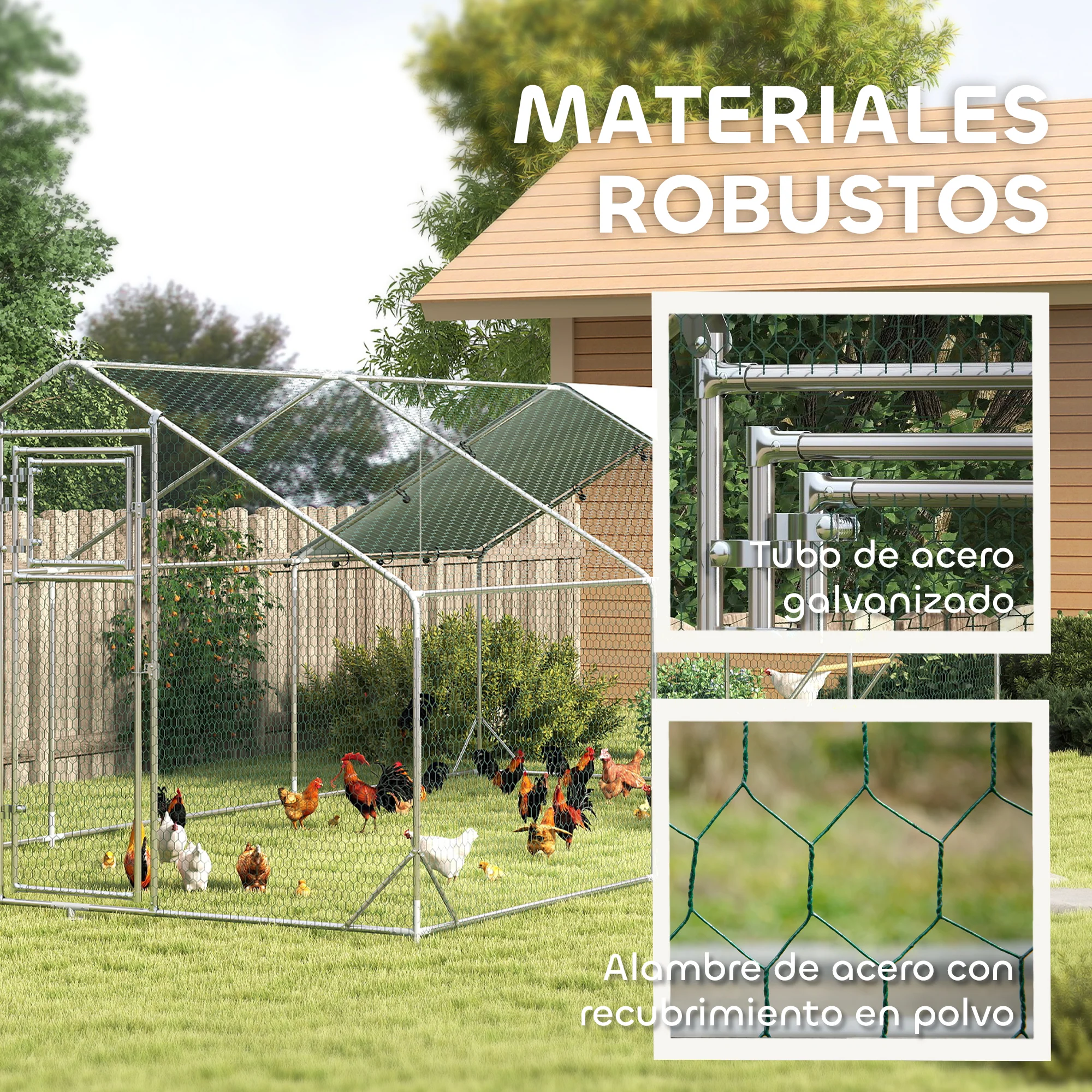 Pawhut Gallinero Para Exterior 3x6x2 M Con Comedero Colgante Tipo Brocheta Plata - Image 6