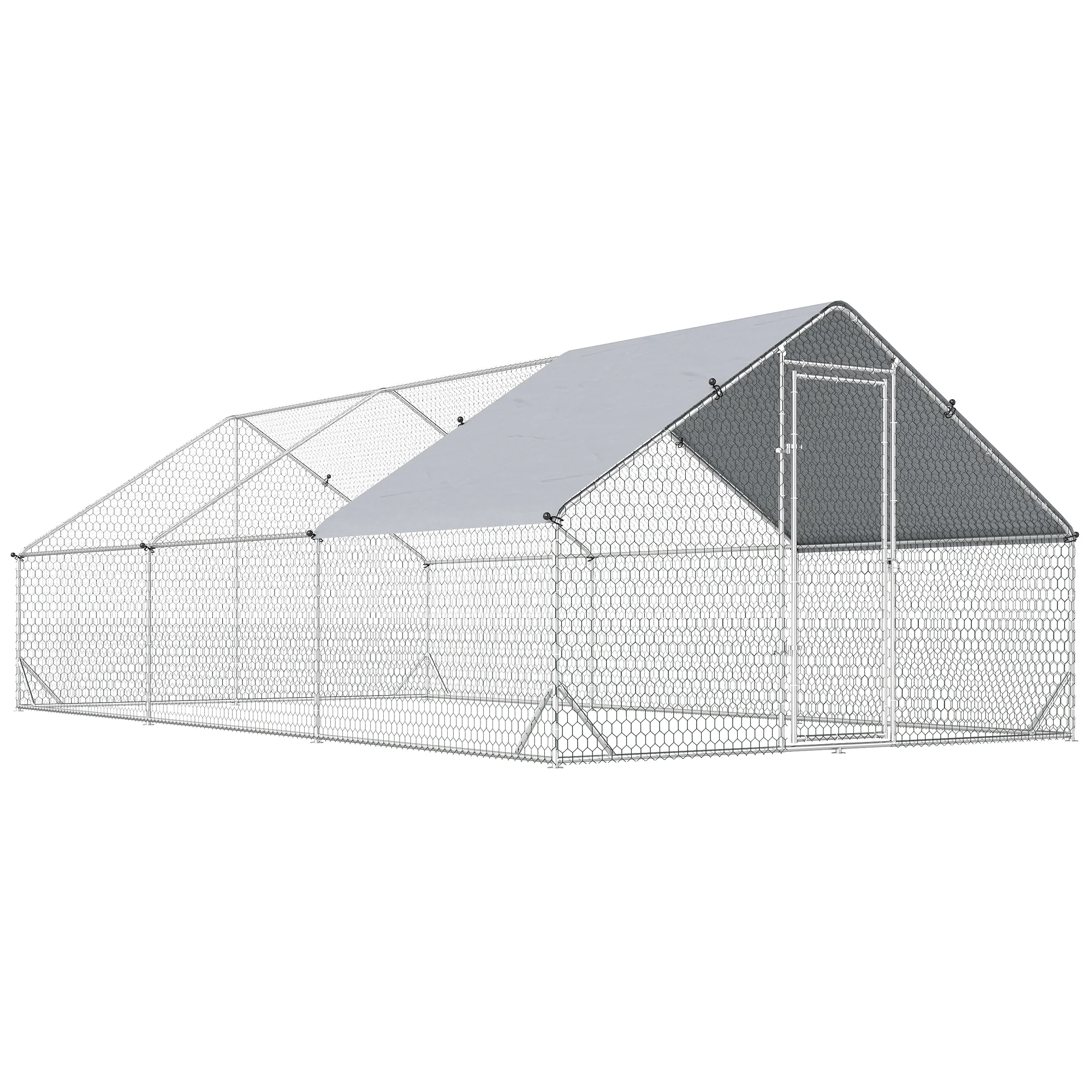 Pawhut Gallinero Para Exterior 3x6x2m Con Cubierta De Pe Y Cerradura Plata