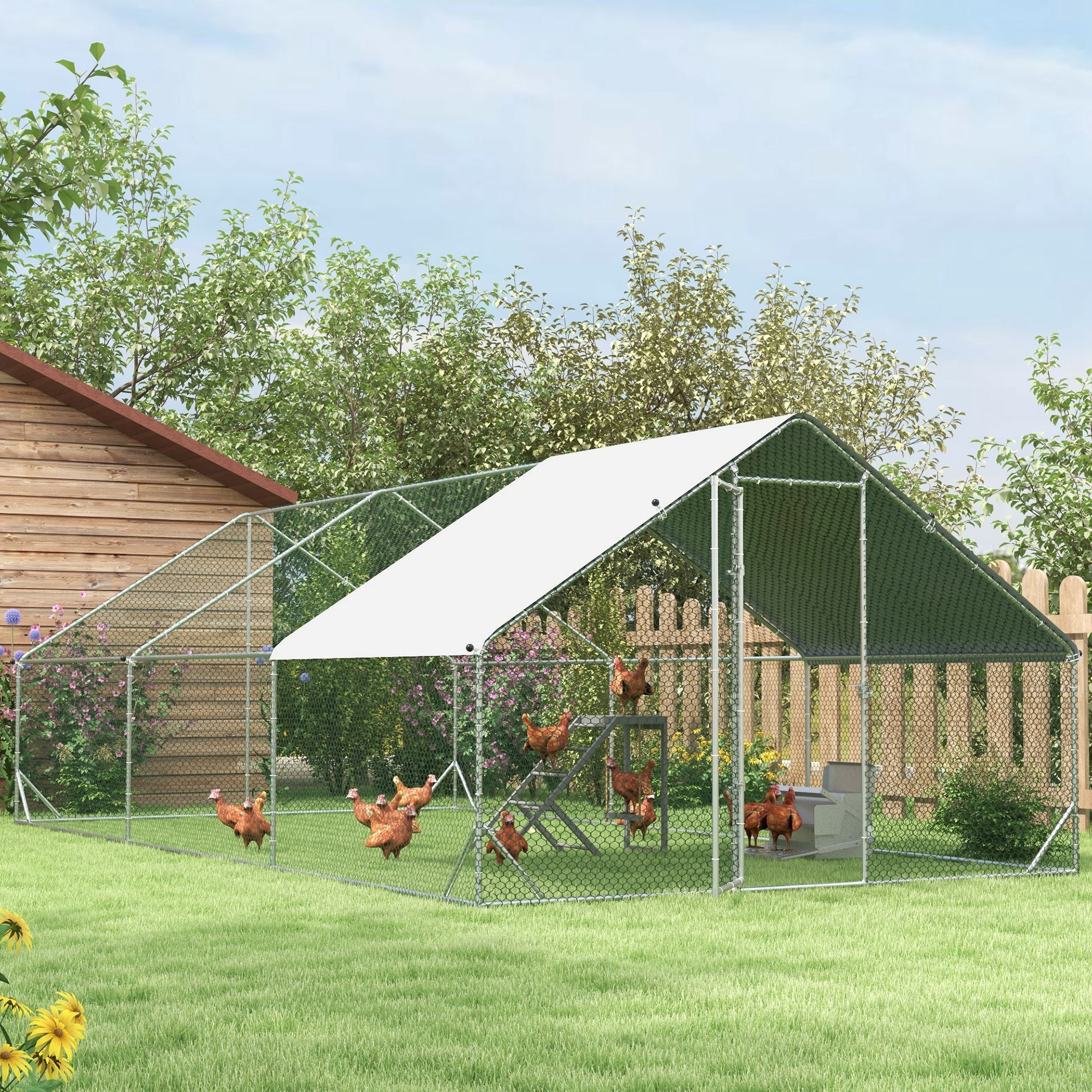 Pawhut Gallinero Para Exterior 3x6x2m Con Cubierta De Pe Y Cerradura Plata - Image 4